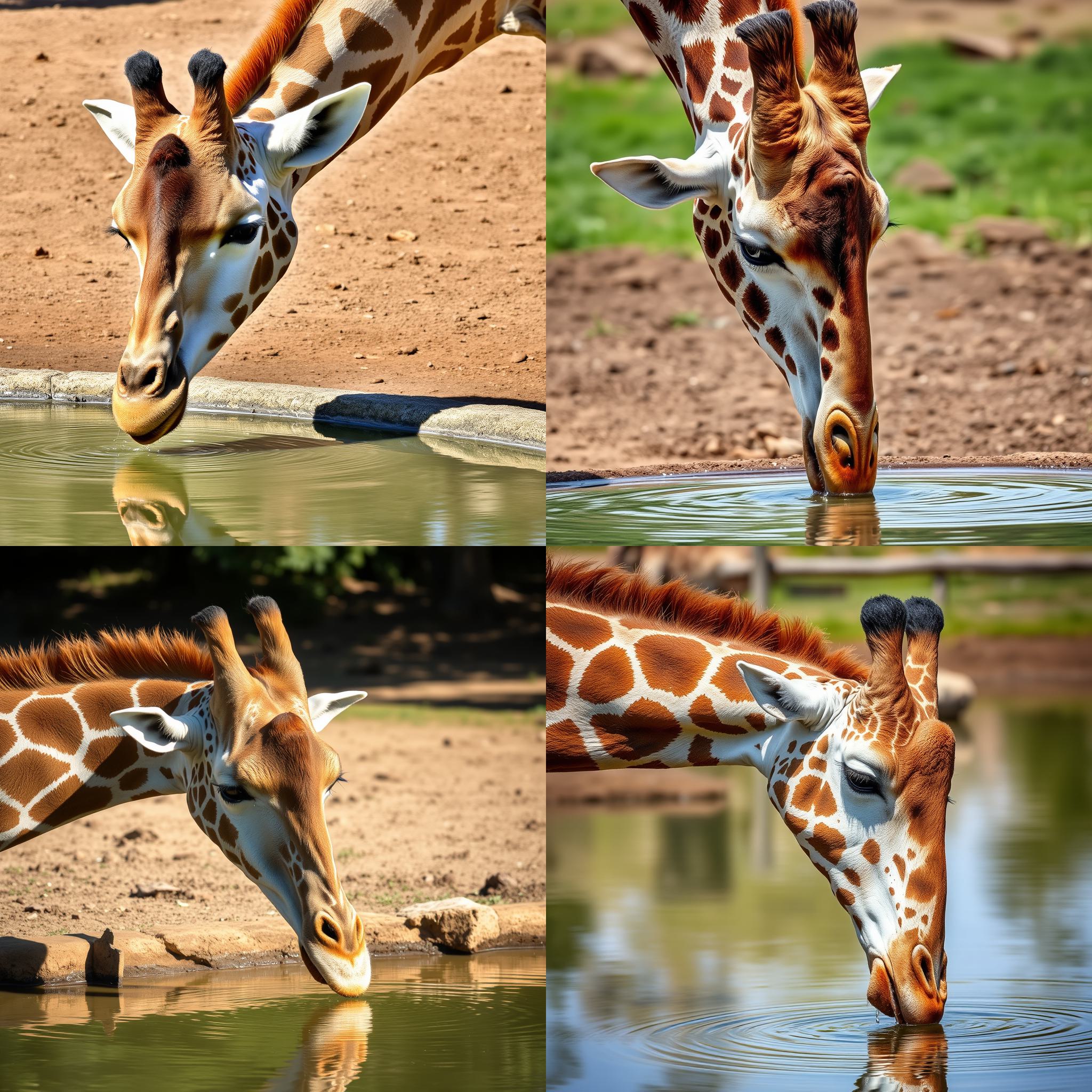 A giraffe drinking water