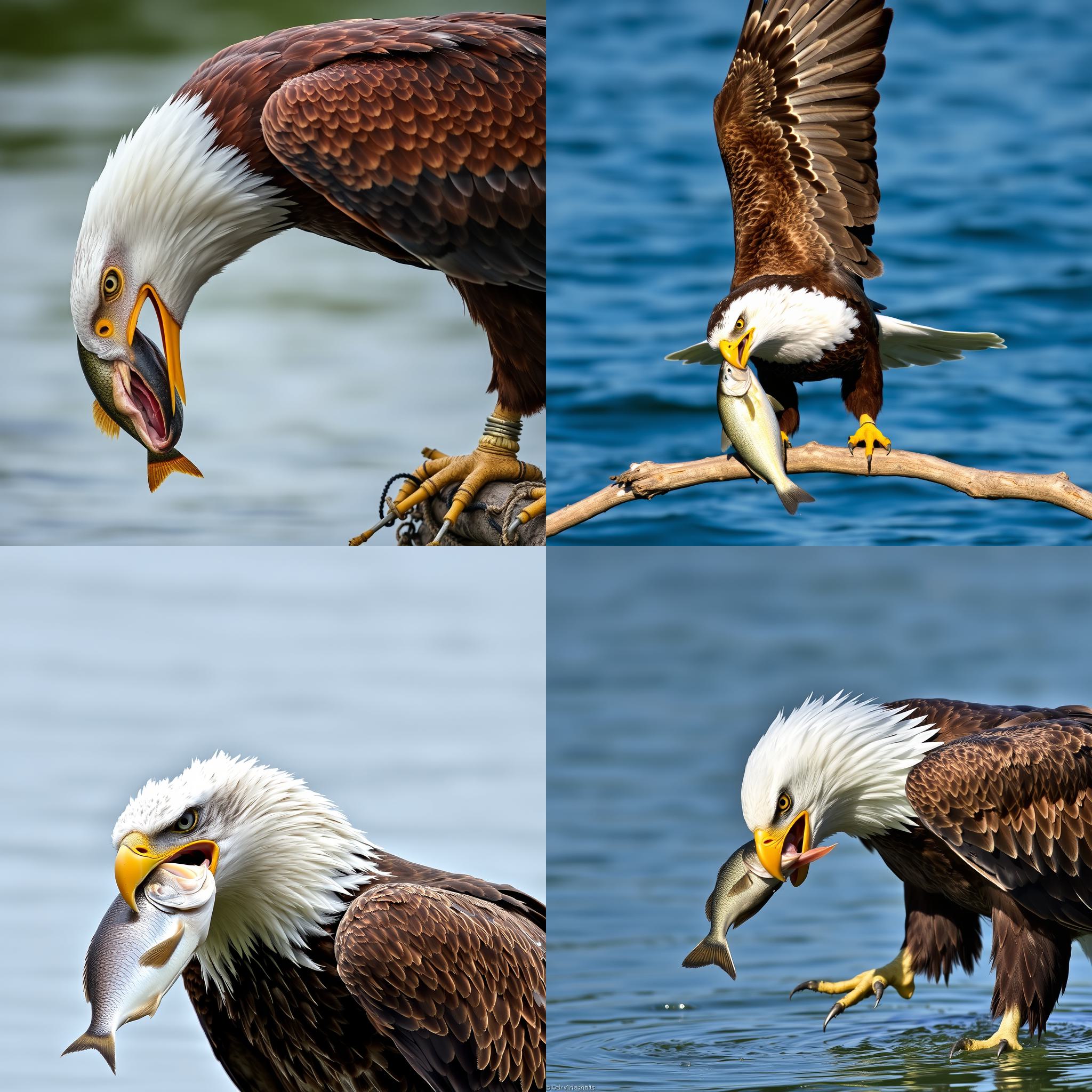 An eagle eating a fish