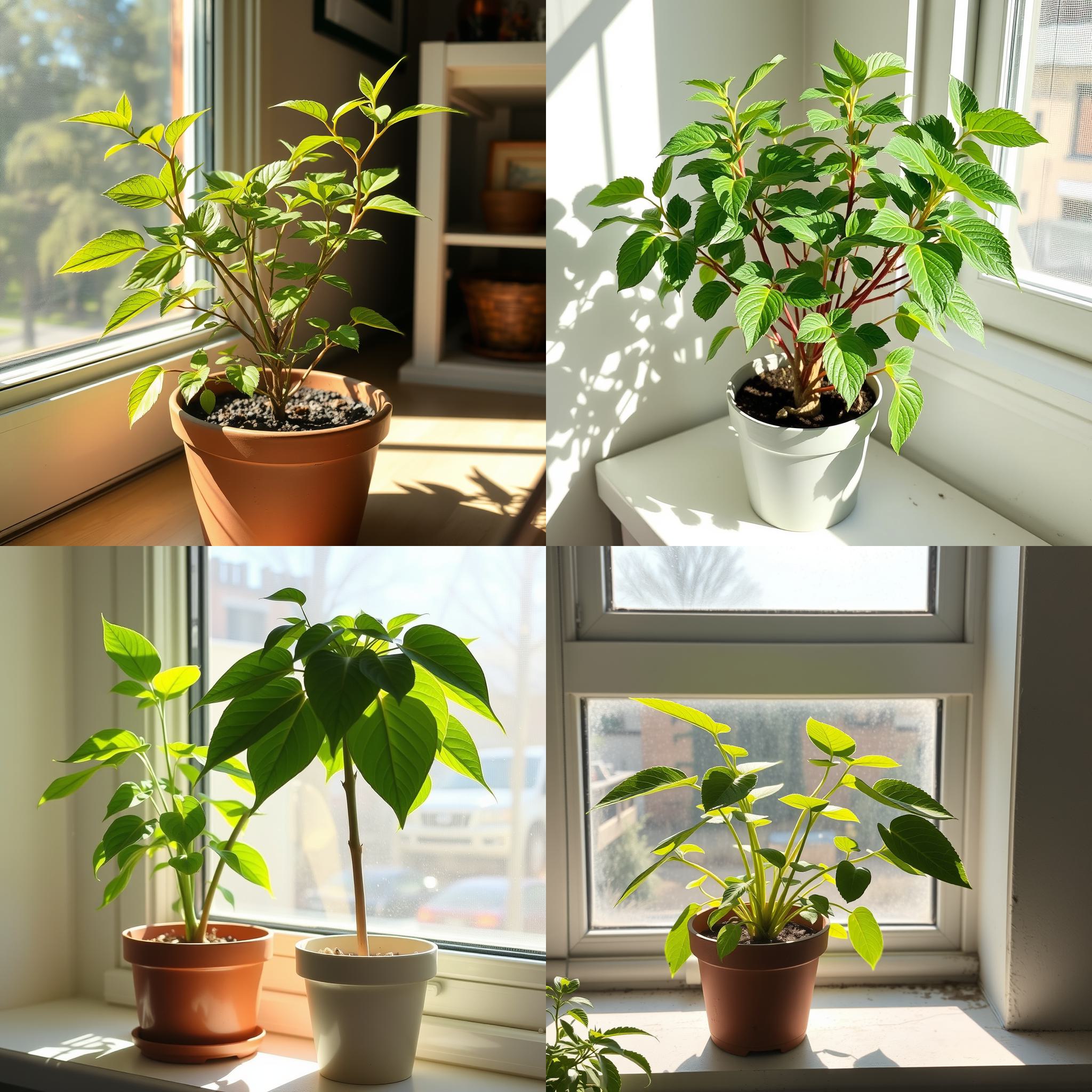 A potted plant kept in ample sunlight for a week