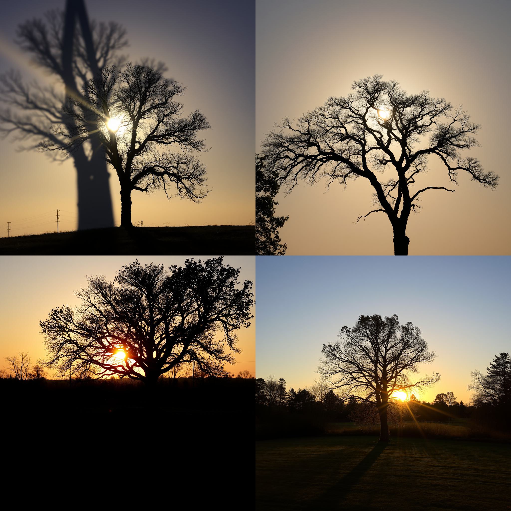 The shadow of a tree at sunset