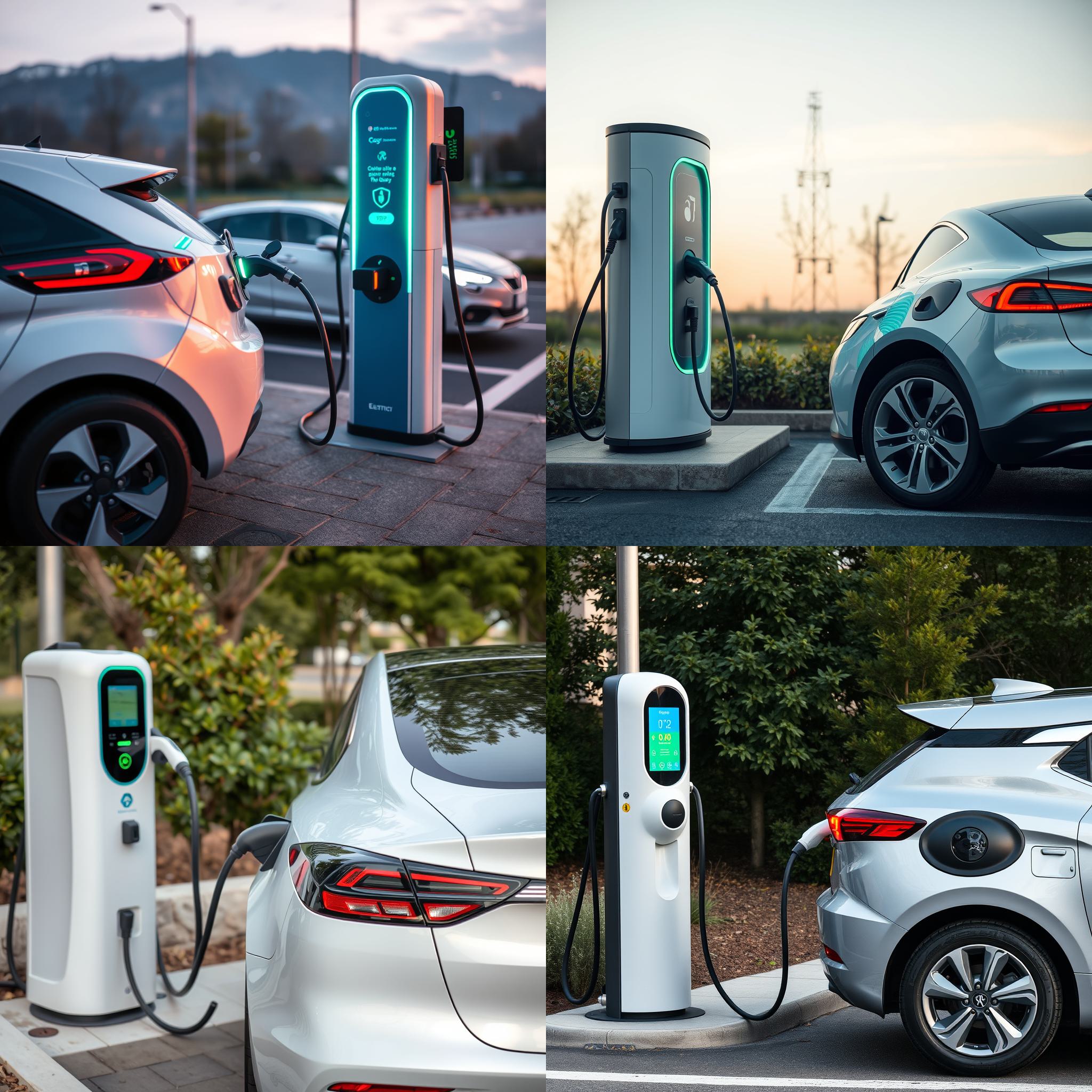 An electric car charging at a charging station