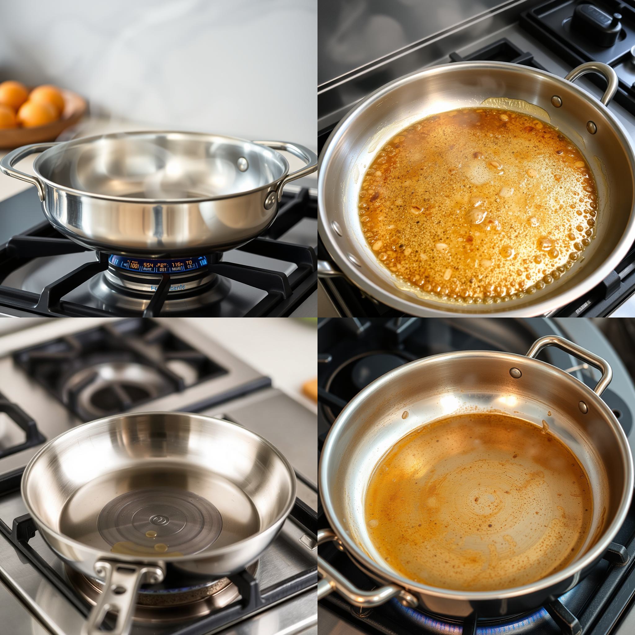 A stainless steel pan heated properly