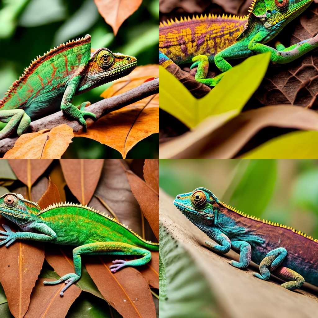 A chameleon blending in with a brown leaf