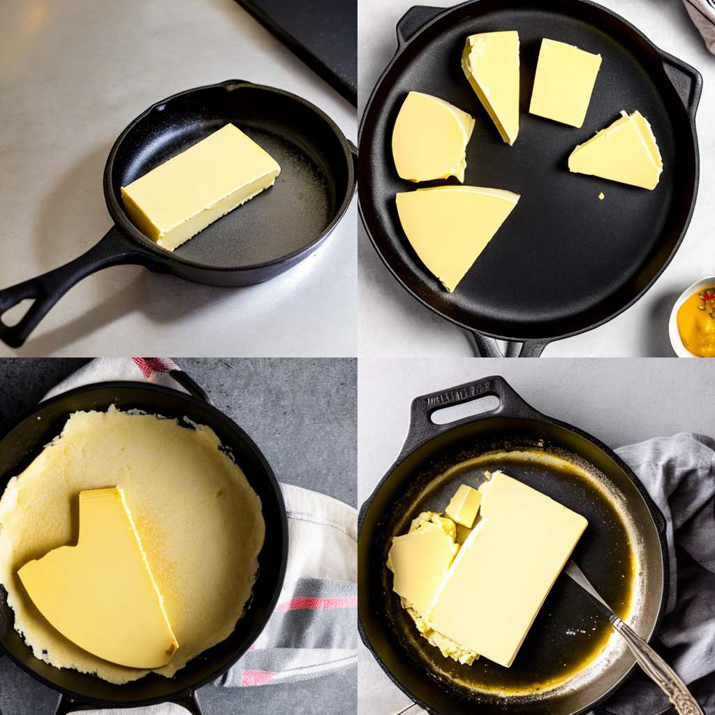 A piece of butter in a heated pan