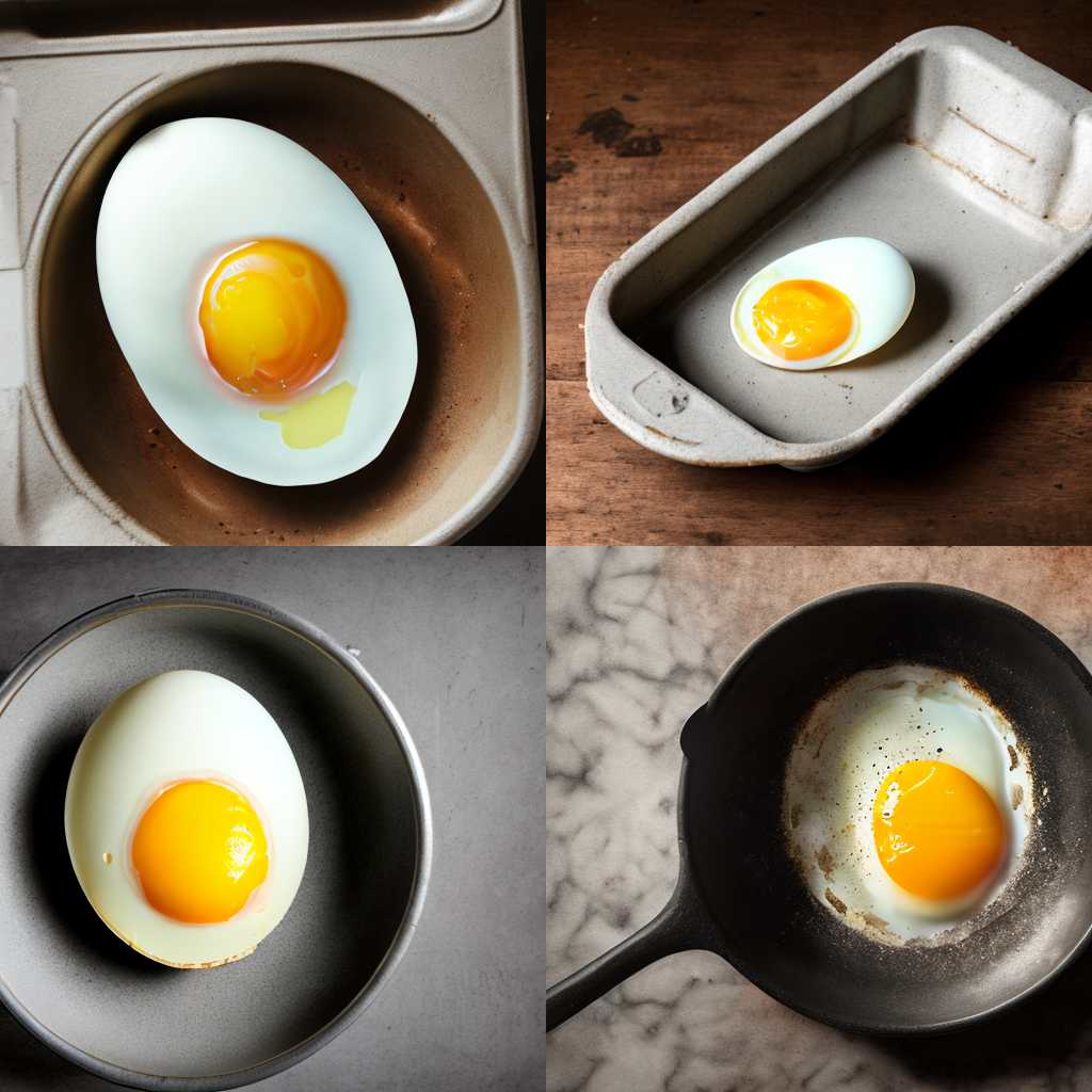 A cracked egg in a cold pan