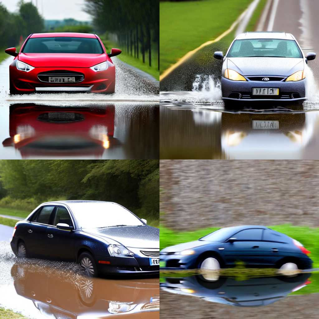 A car speeding through a puddle