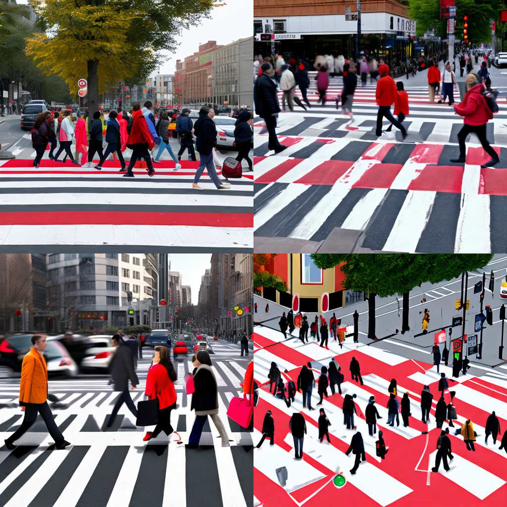 A crowded crosswalk with a red pedestrian signal