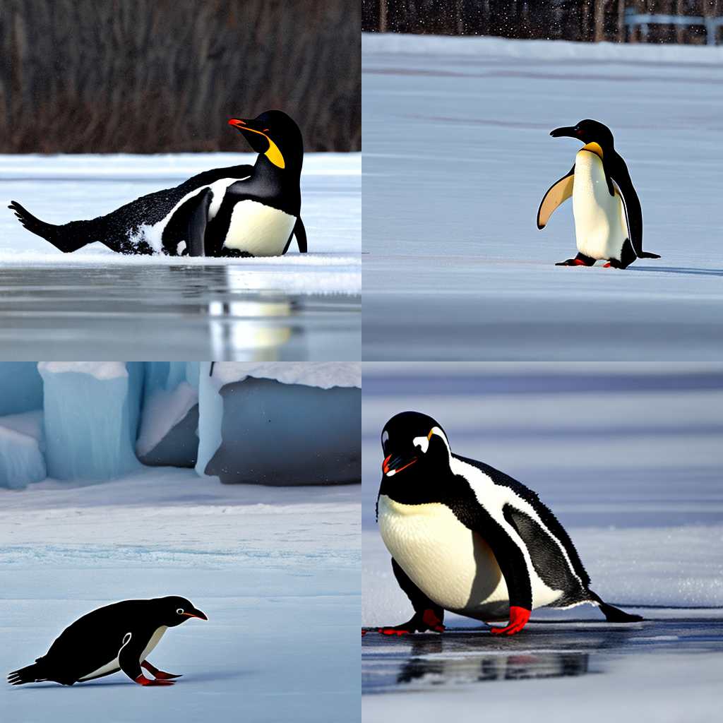 A penguin sliding on ice