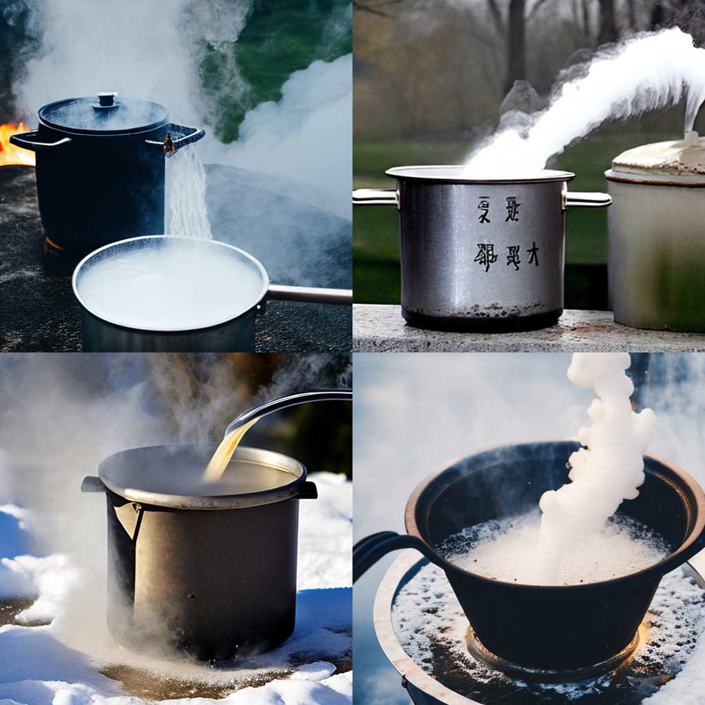 A pot of boiling water on a cold day