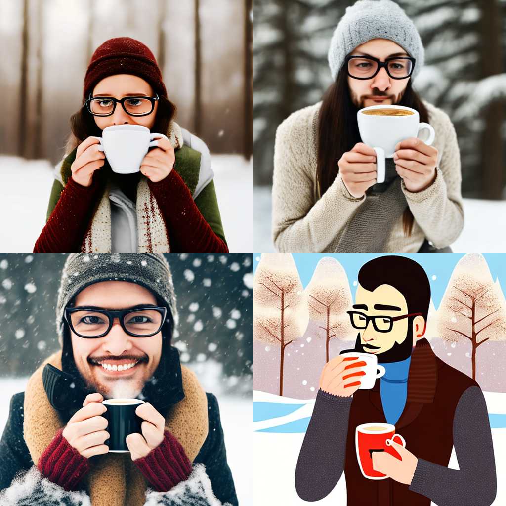 A person with glasses drinking hot coffee in winter