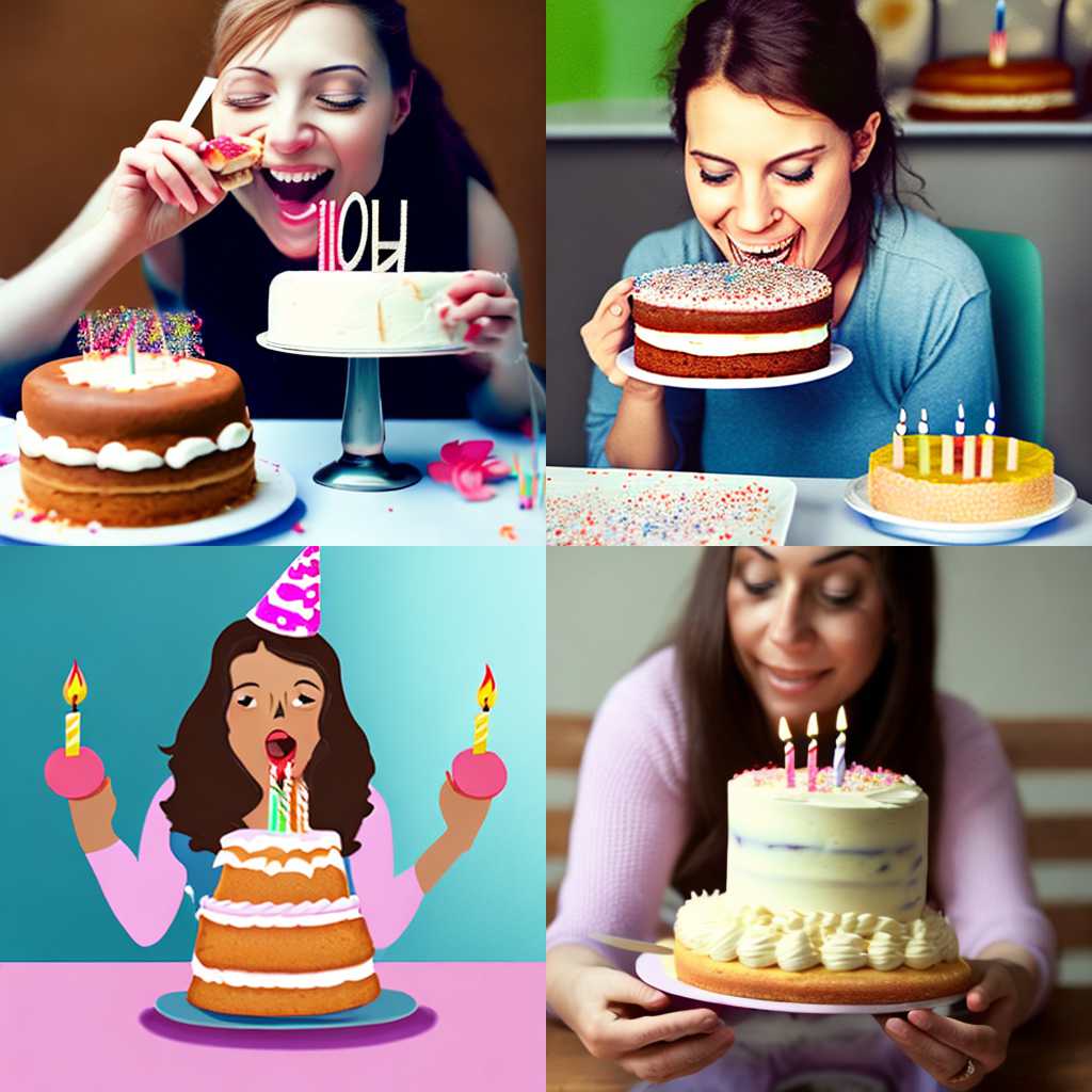 A person eating a cake on her birthday