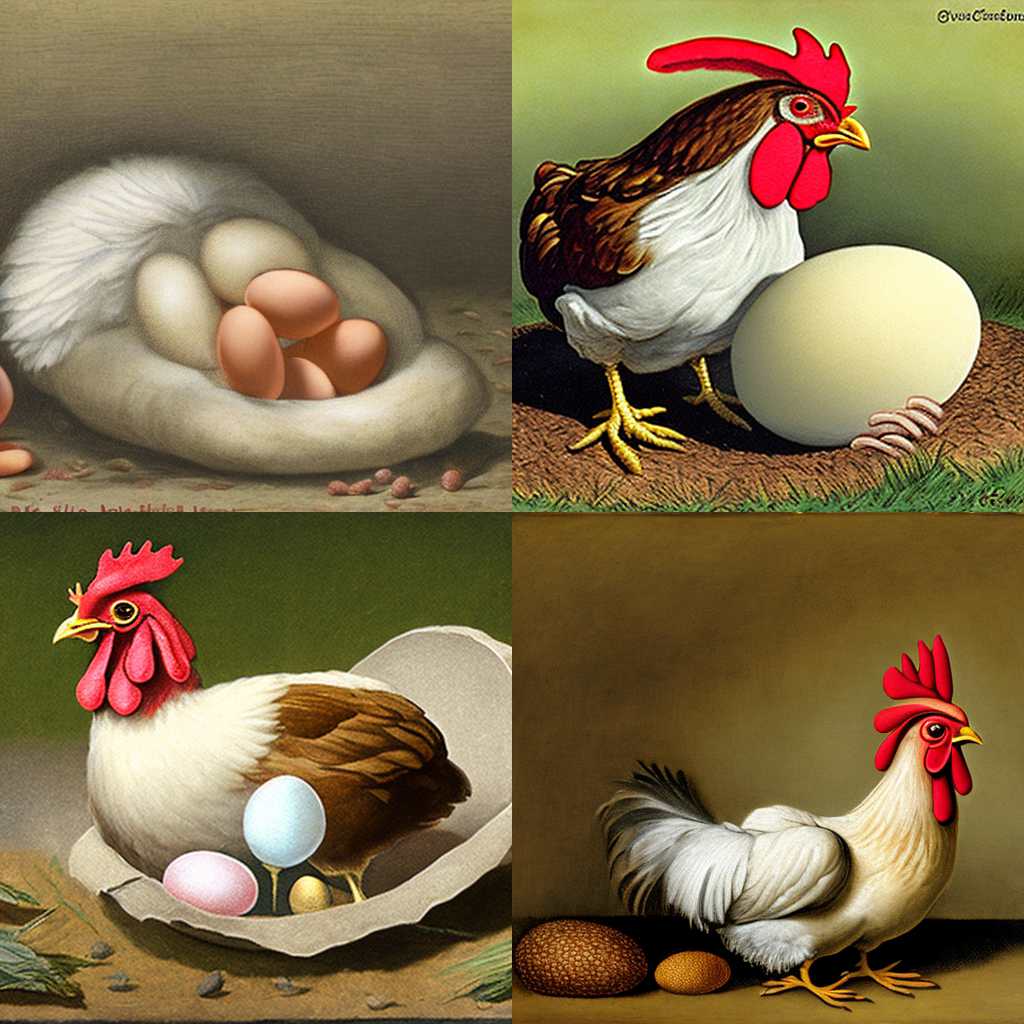 A chicken laying eggs