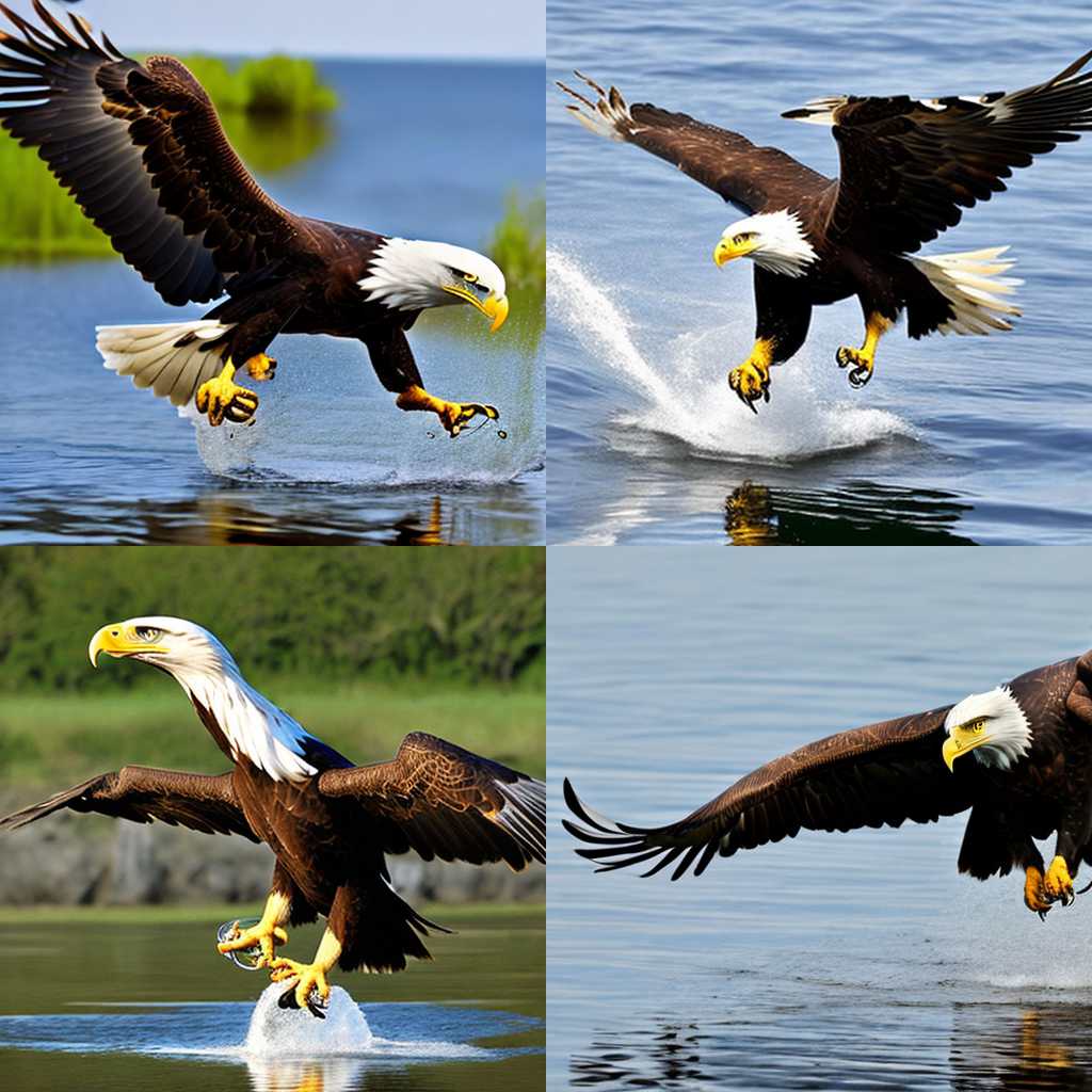 An eagle catching a fish