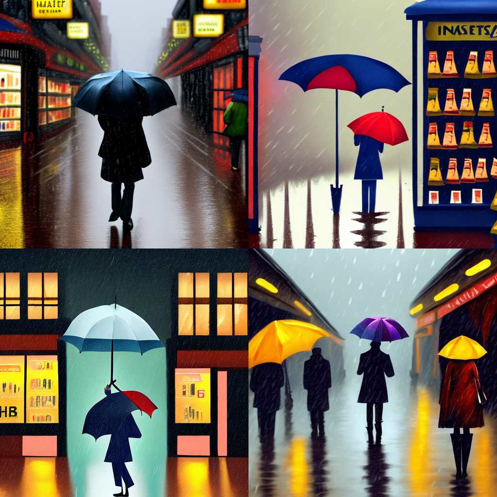 A person with an umbrella in a shop on a rainy day