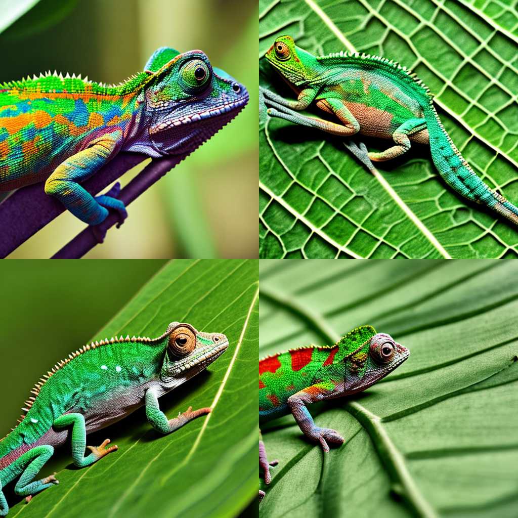 A chameleon blending in with a green leaf