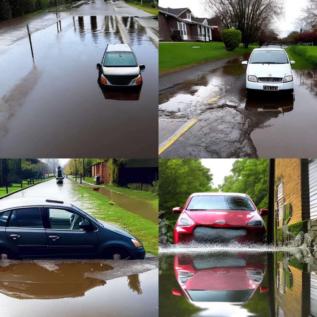 A car parked above a puddle