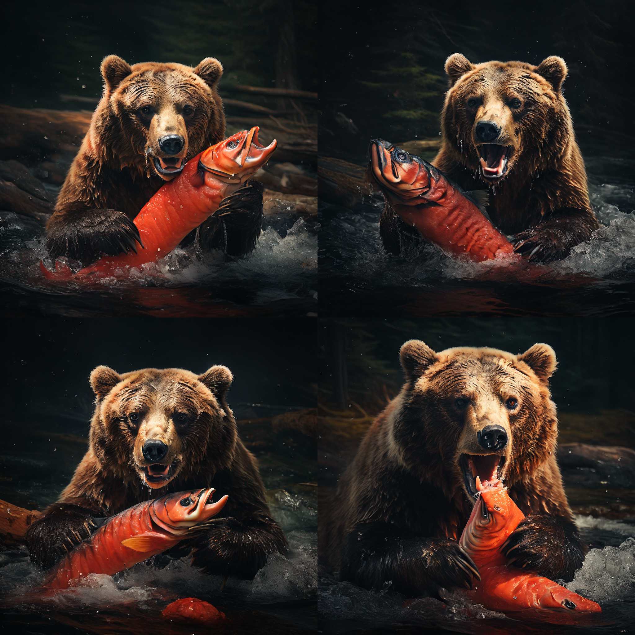 A bear eating salmon