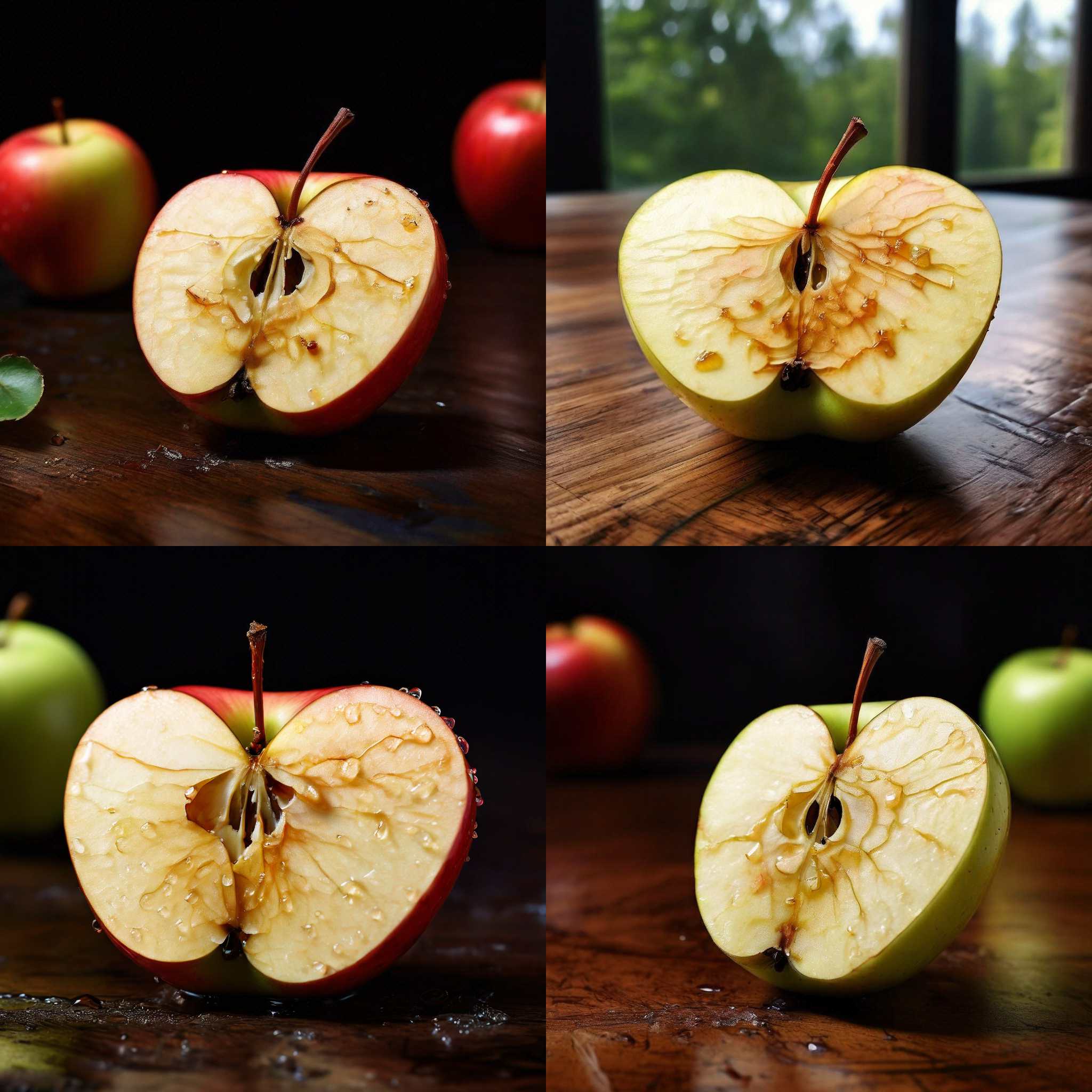 An apple slice that's been sitting out on the table for a few hours