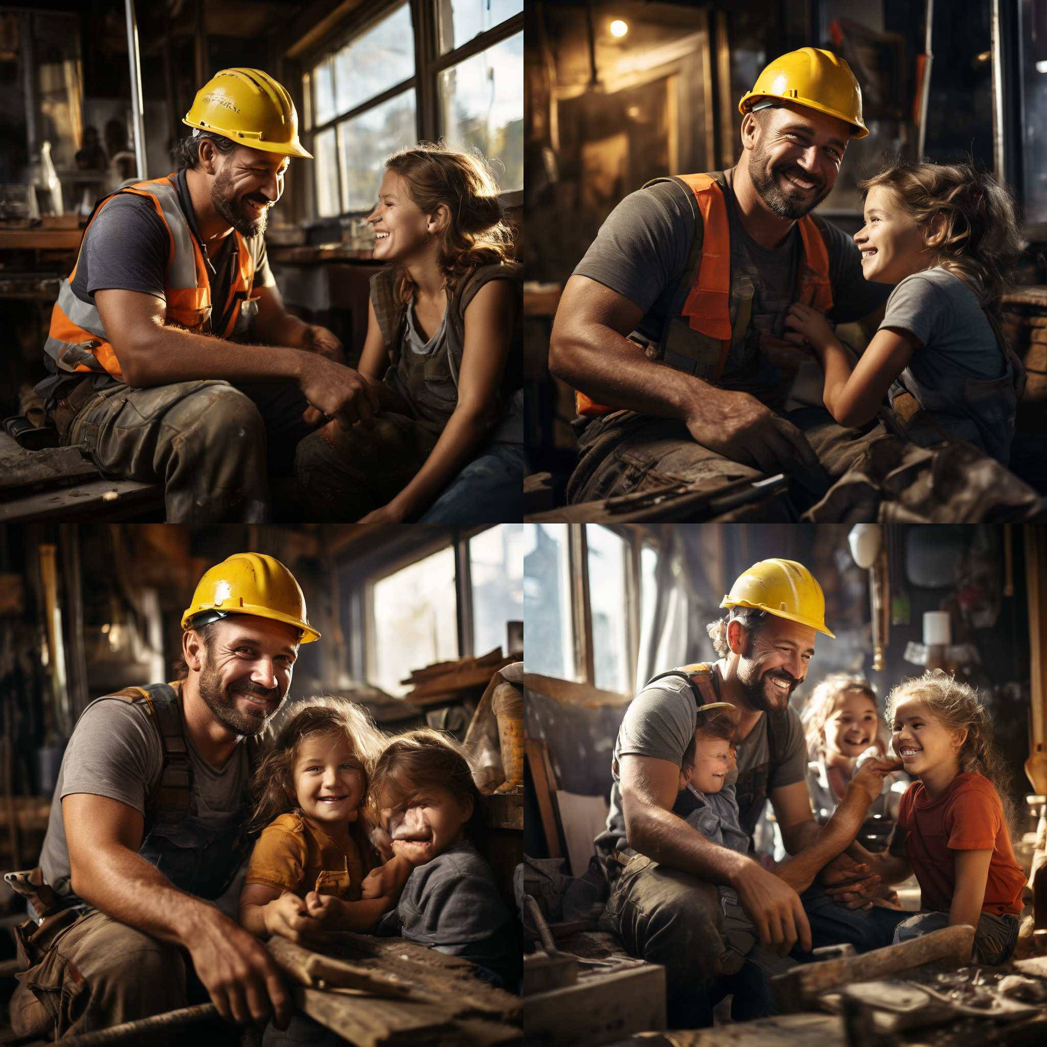 A construction worker enjoying family time after work