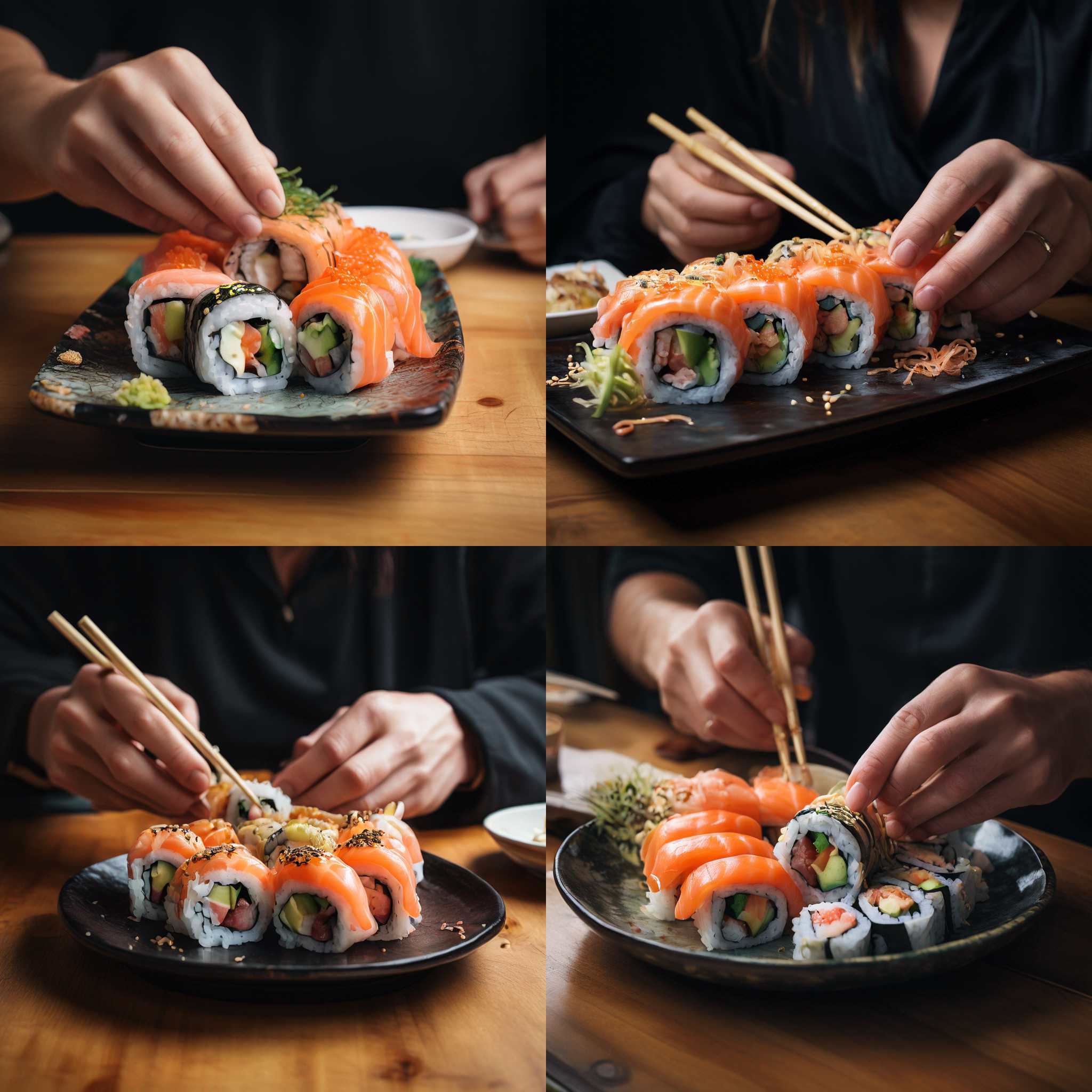 A person eating sushi