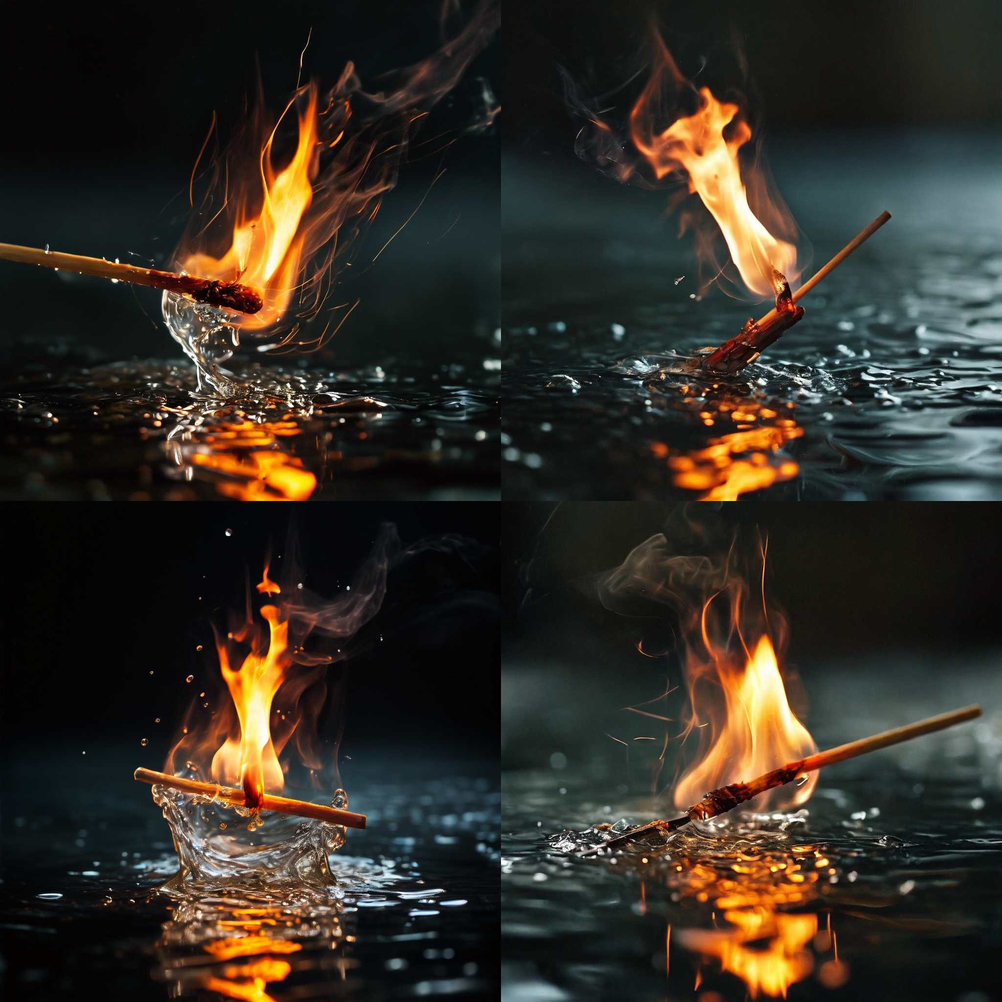 A burning matchstick dipped into water