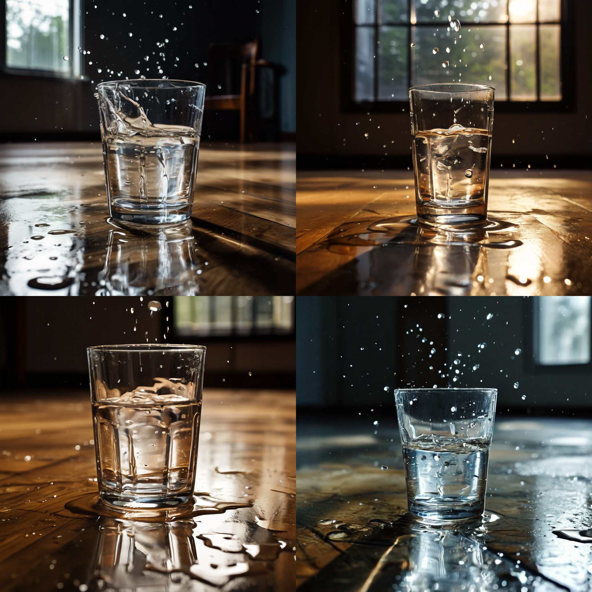 A glass of water dropped on the floor