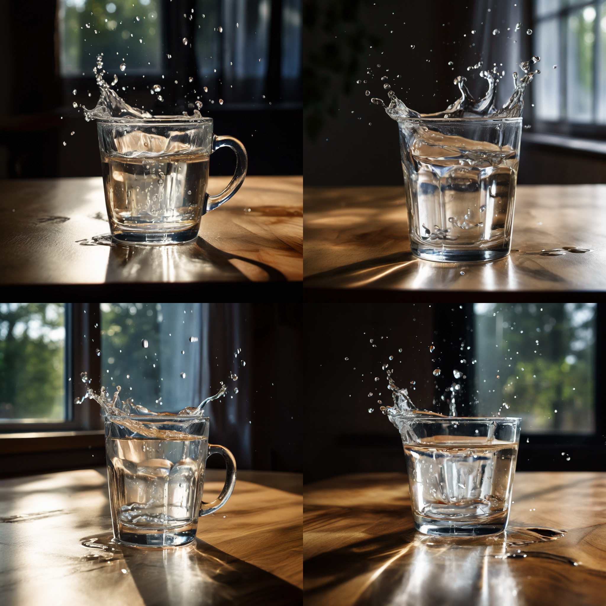 A full cup of water tipped over on a table