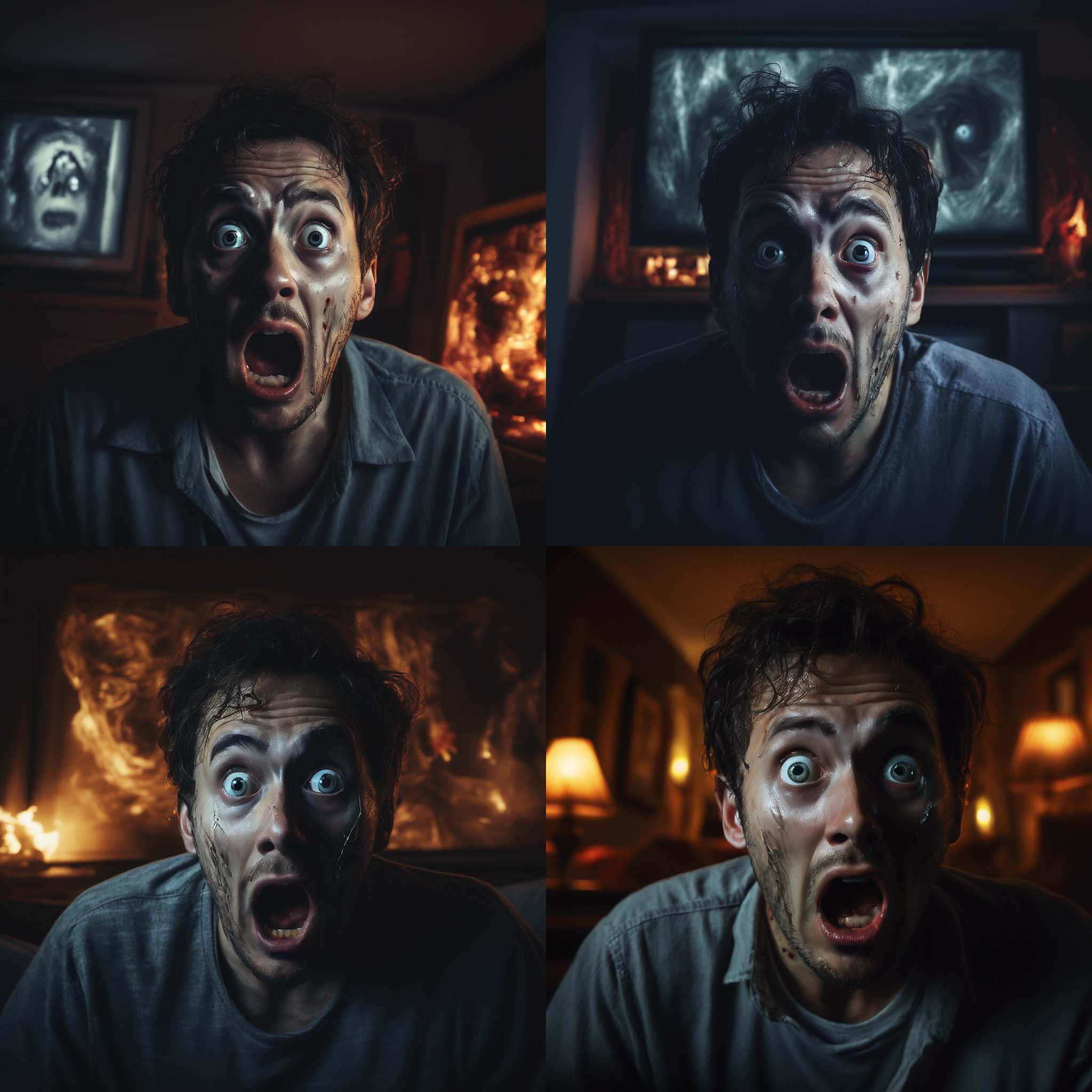 A person's face when watching a horror movie