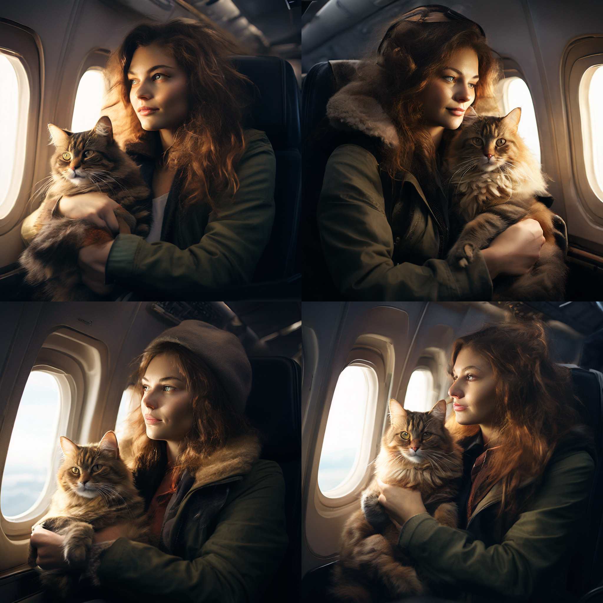 A passenger with her cat on the plane