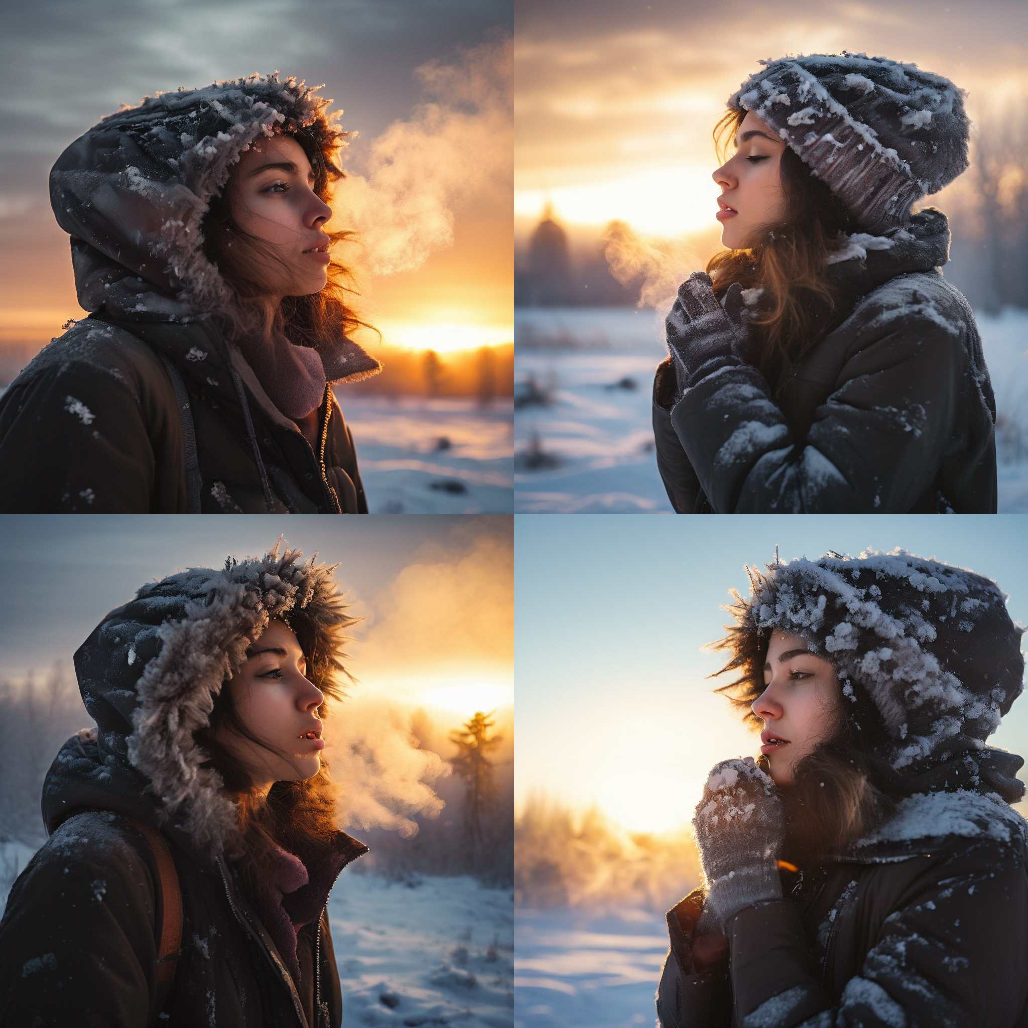 A person exhaling on a freezing winter day