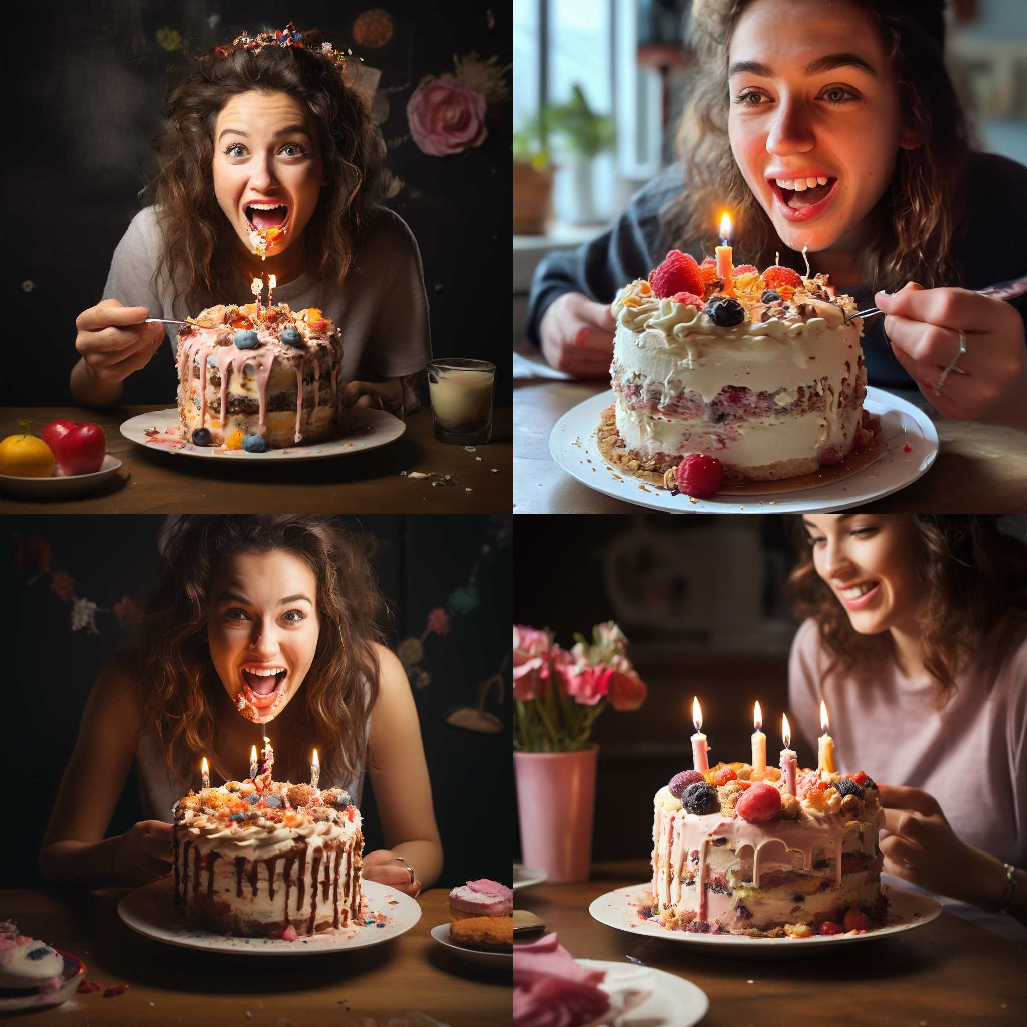 A person eating a cake on her birthday