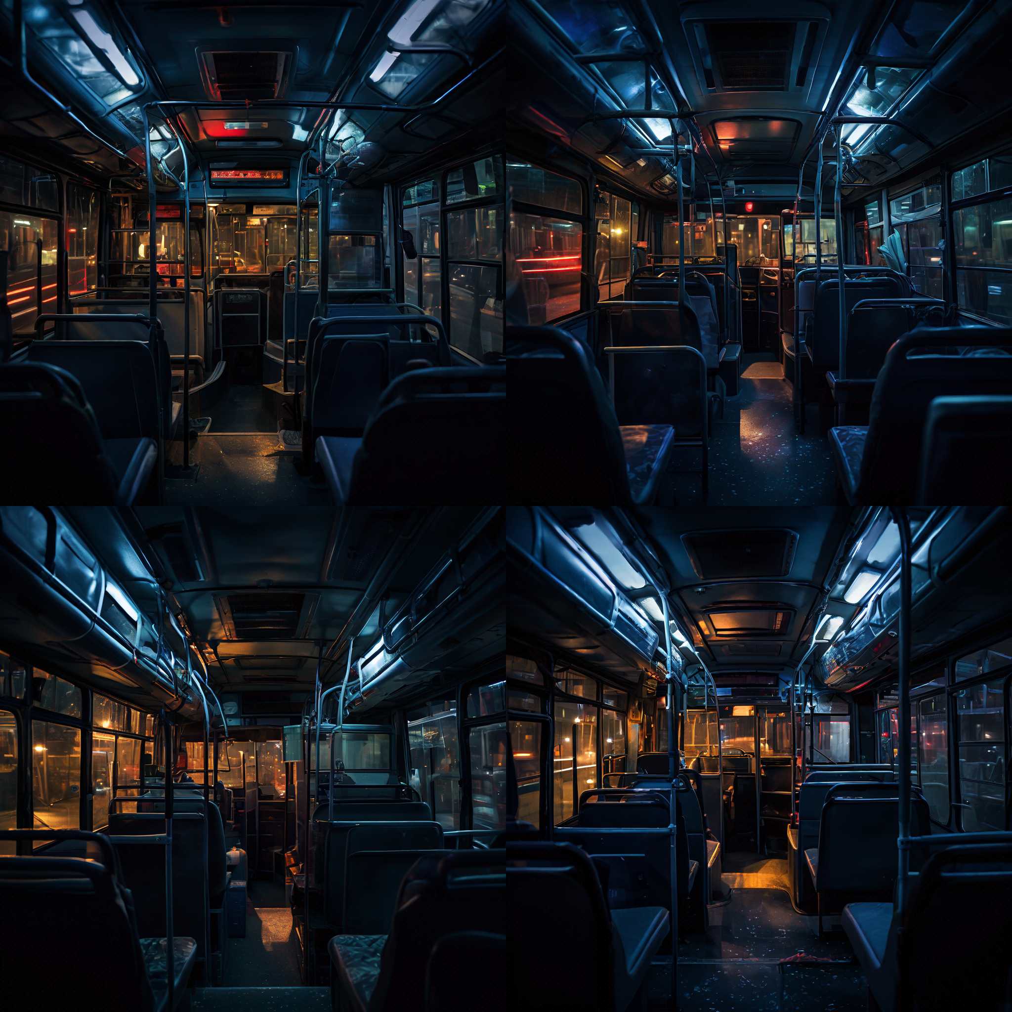 The inside of a bus at 1am