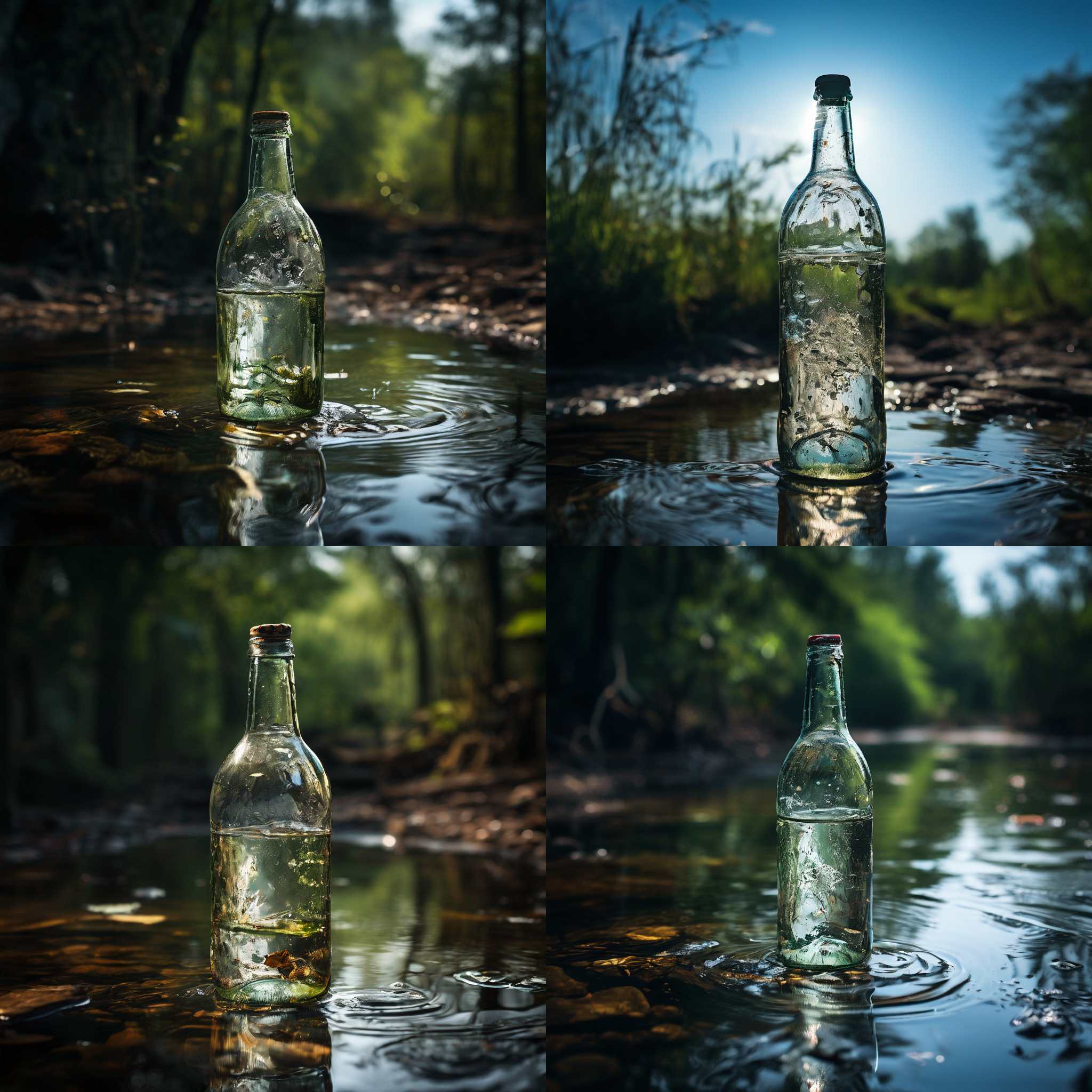 An empty bottle in water