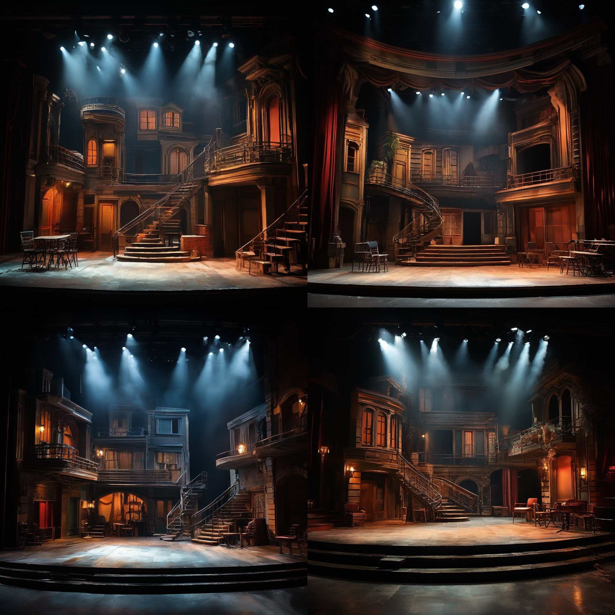 A theater stage during a scene change