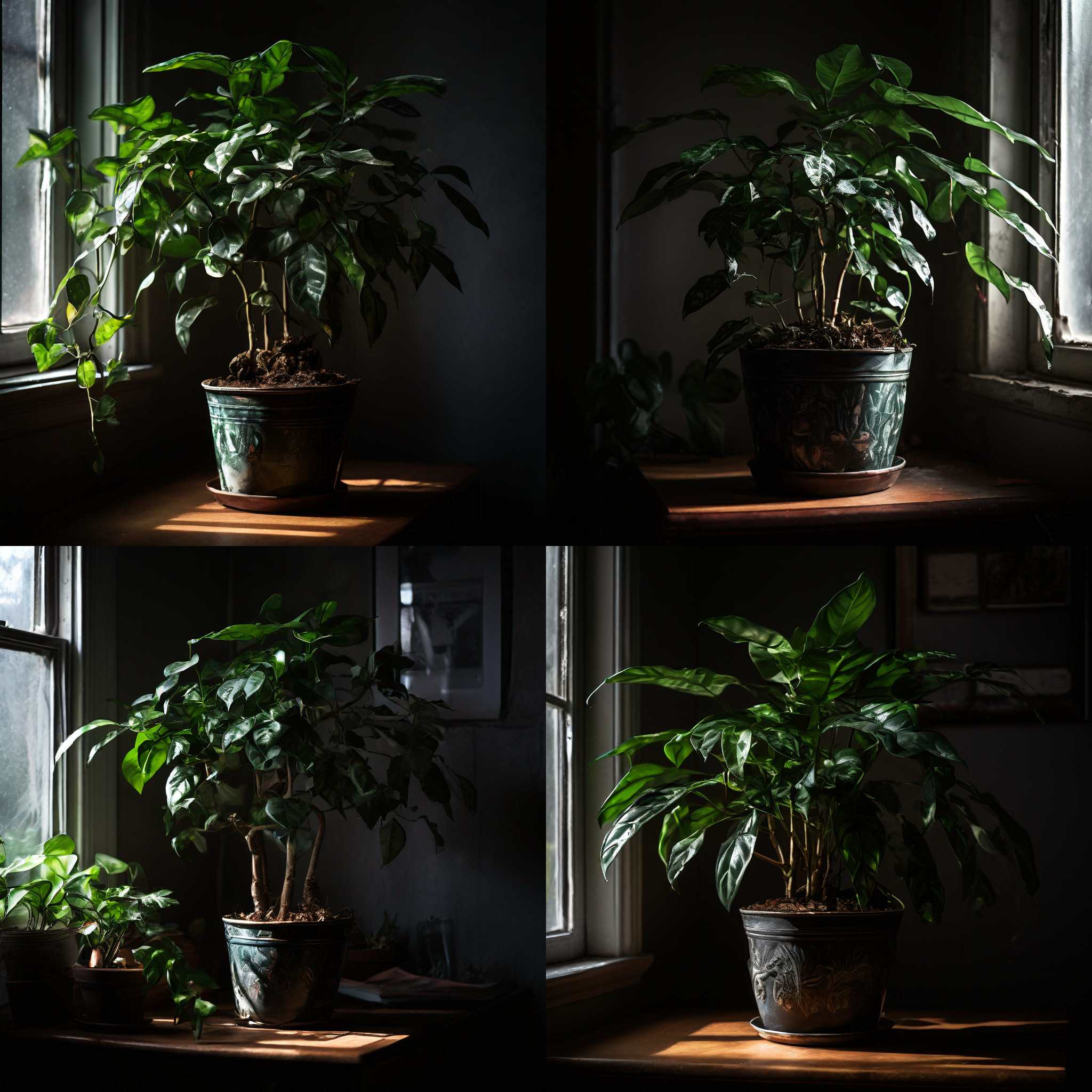 A potted plant kept in a dark room for a week