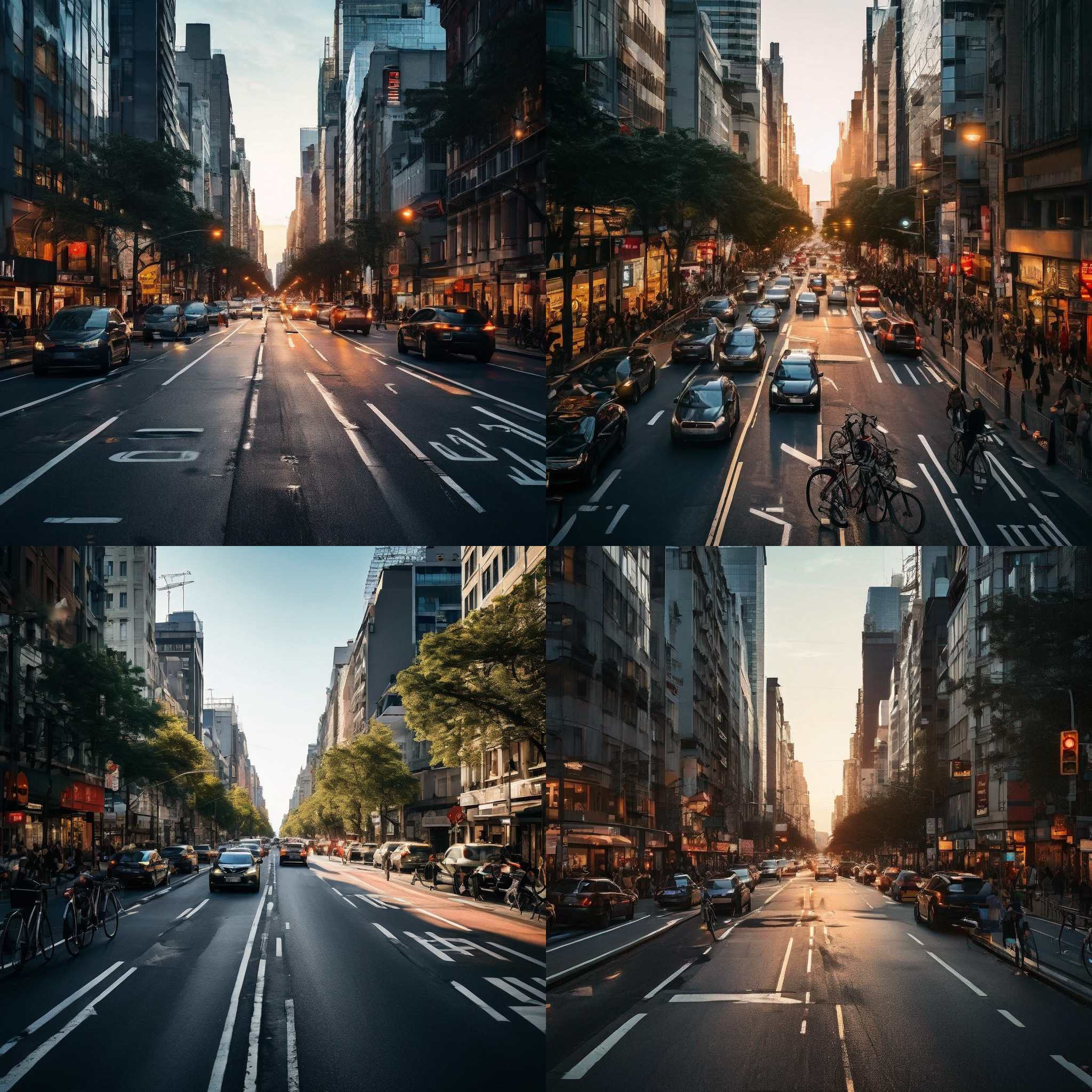 A congested road in the city with bicycle lanes