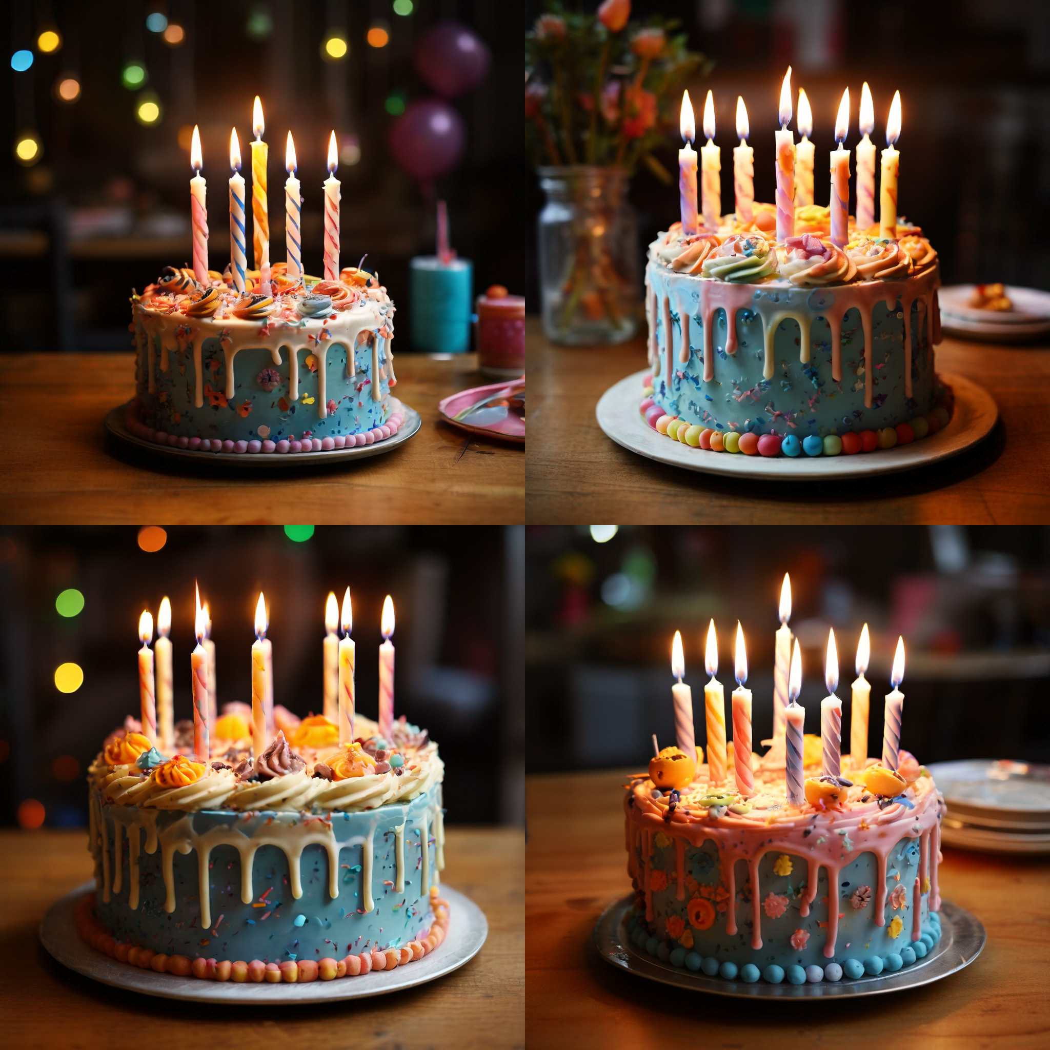 A ten-year-old kid's birthday cake with taper candles