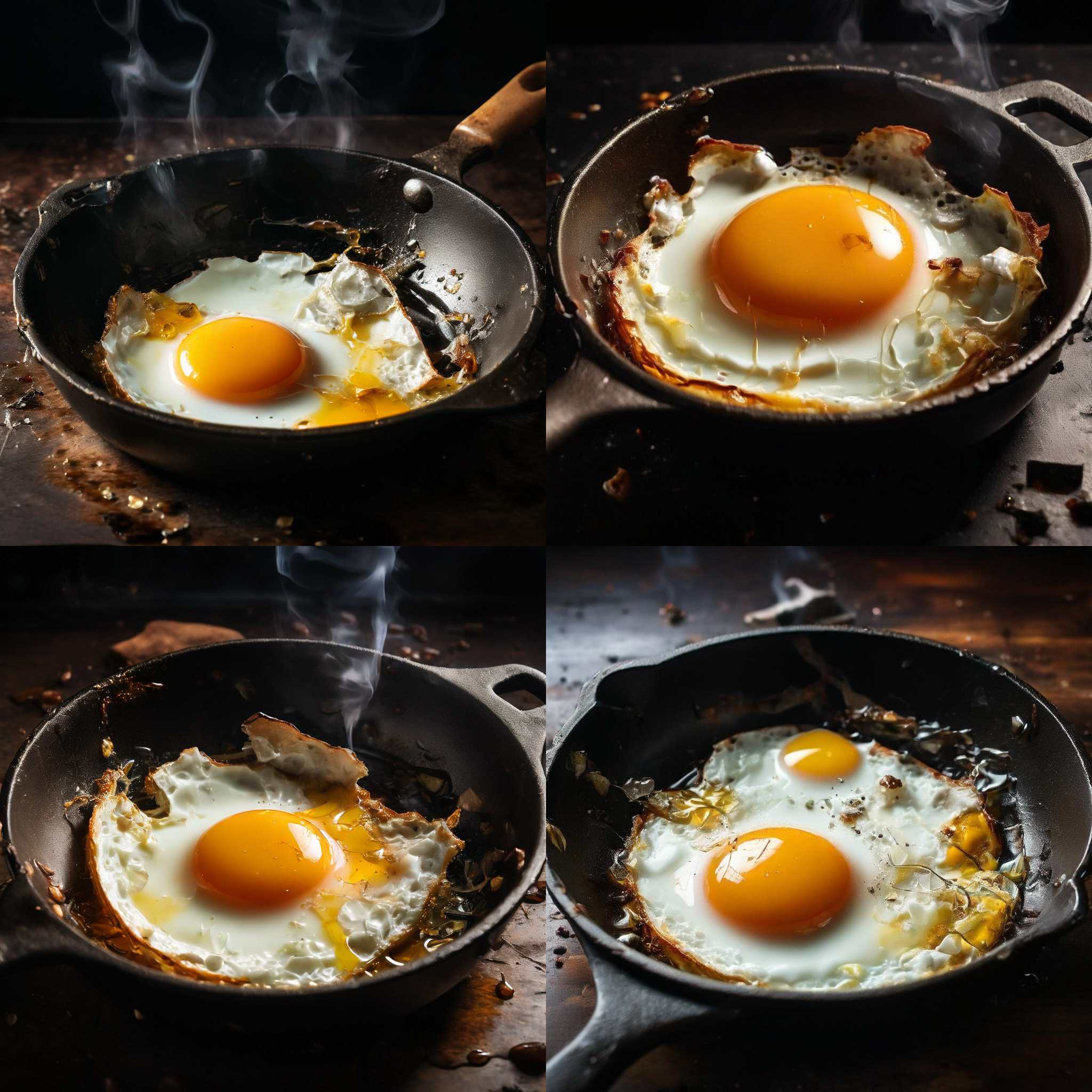 A cracked egg in a hot pan