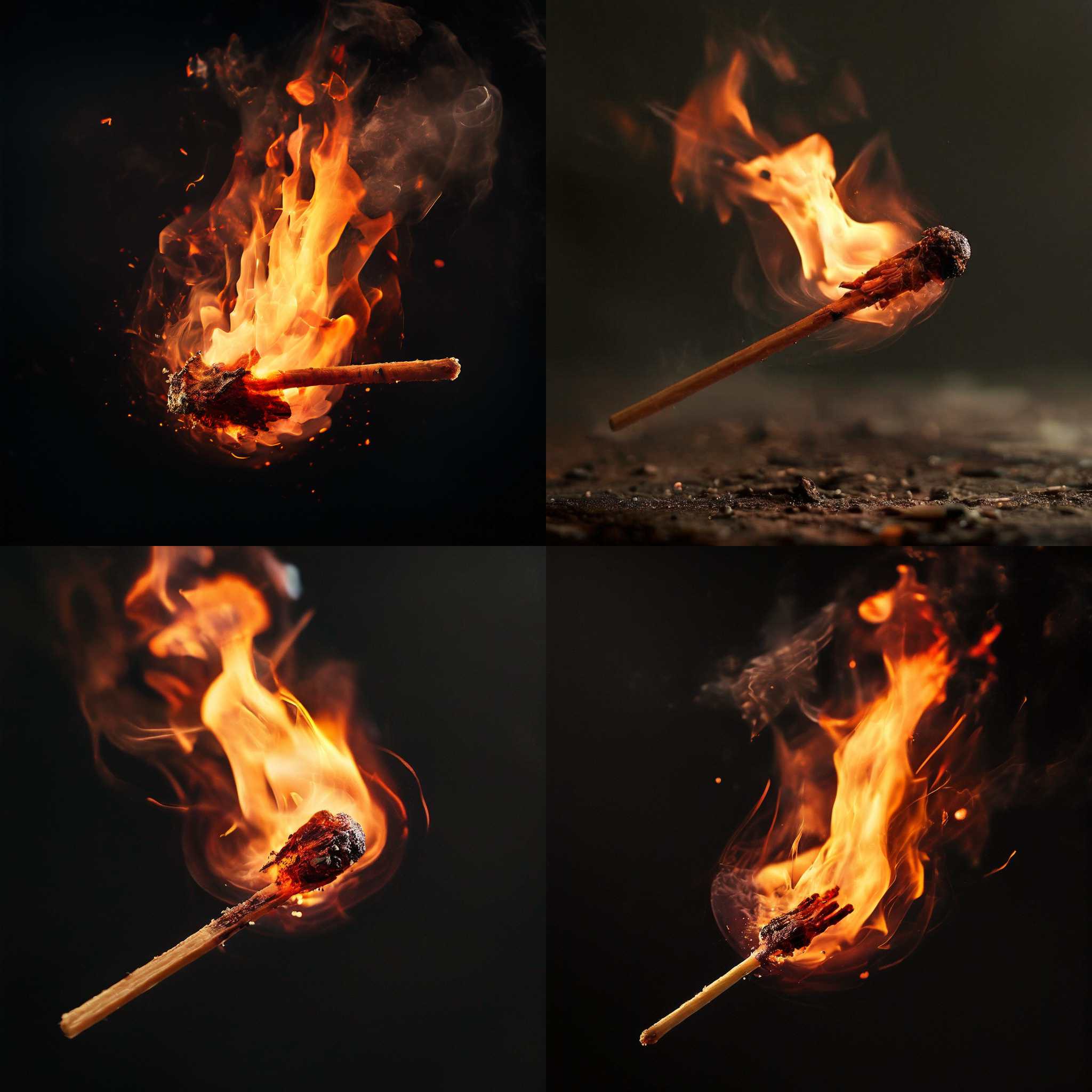 A burning matchstick in the air