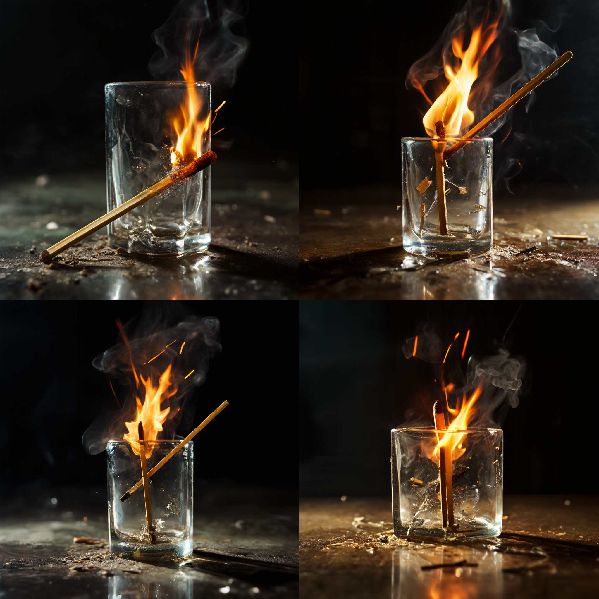 A matchstick struck against a glass