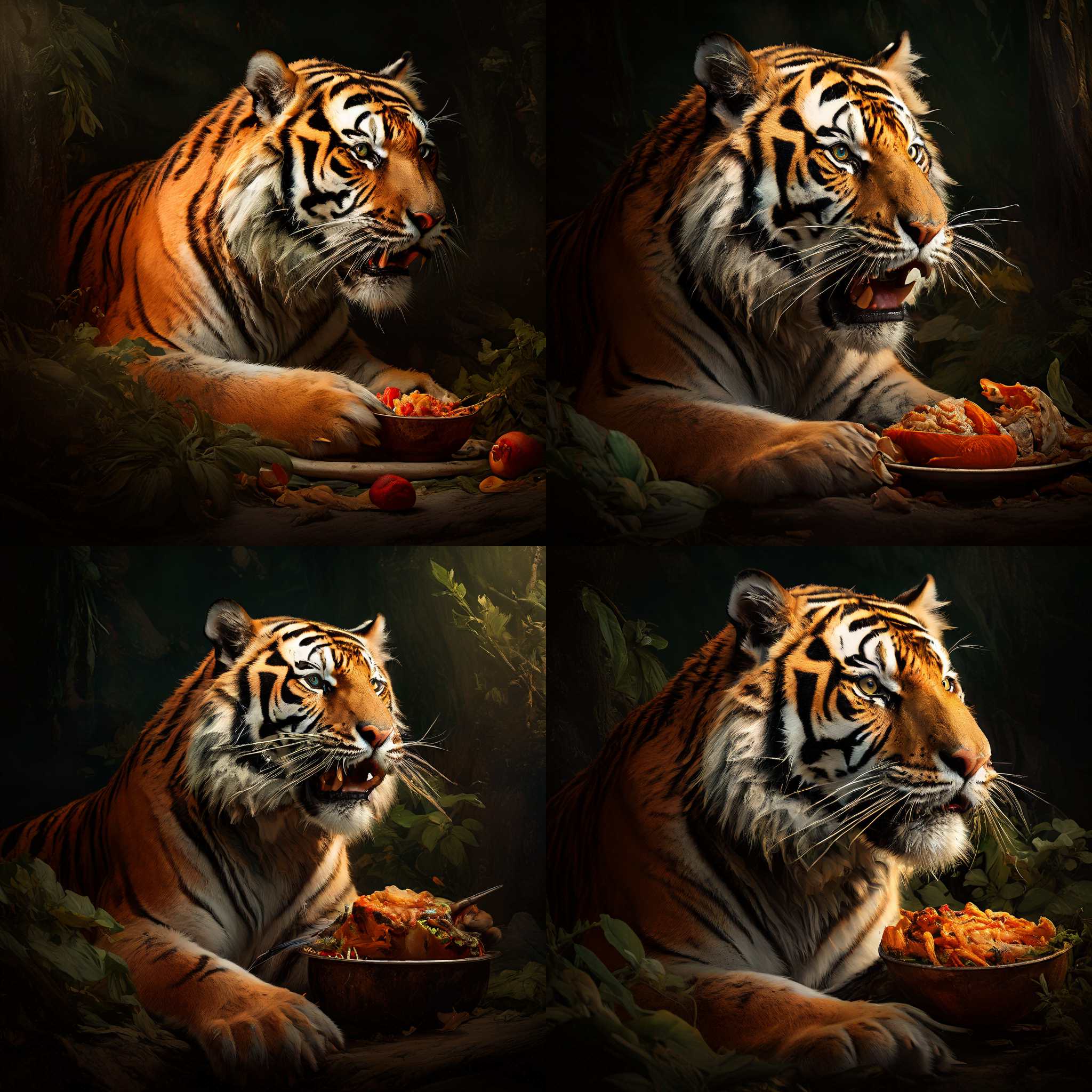 A tiger eating