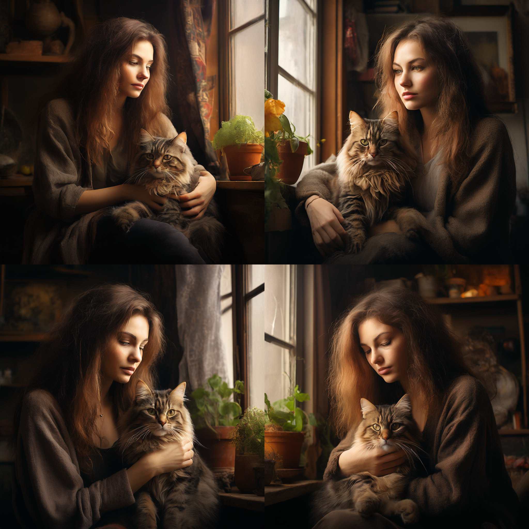 A woman with her cat at home