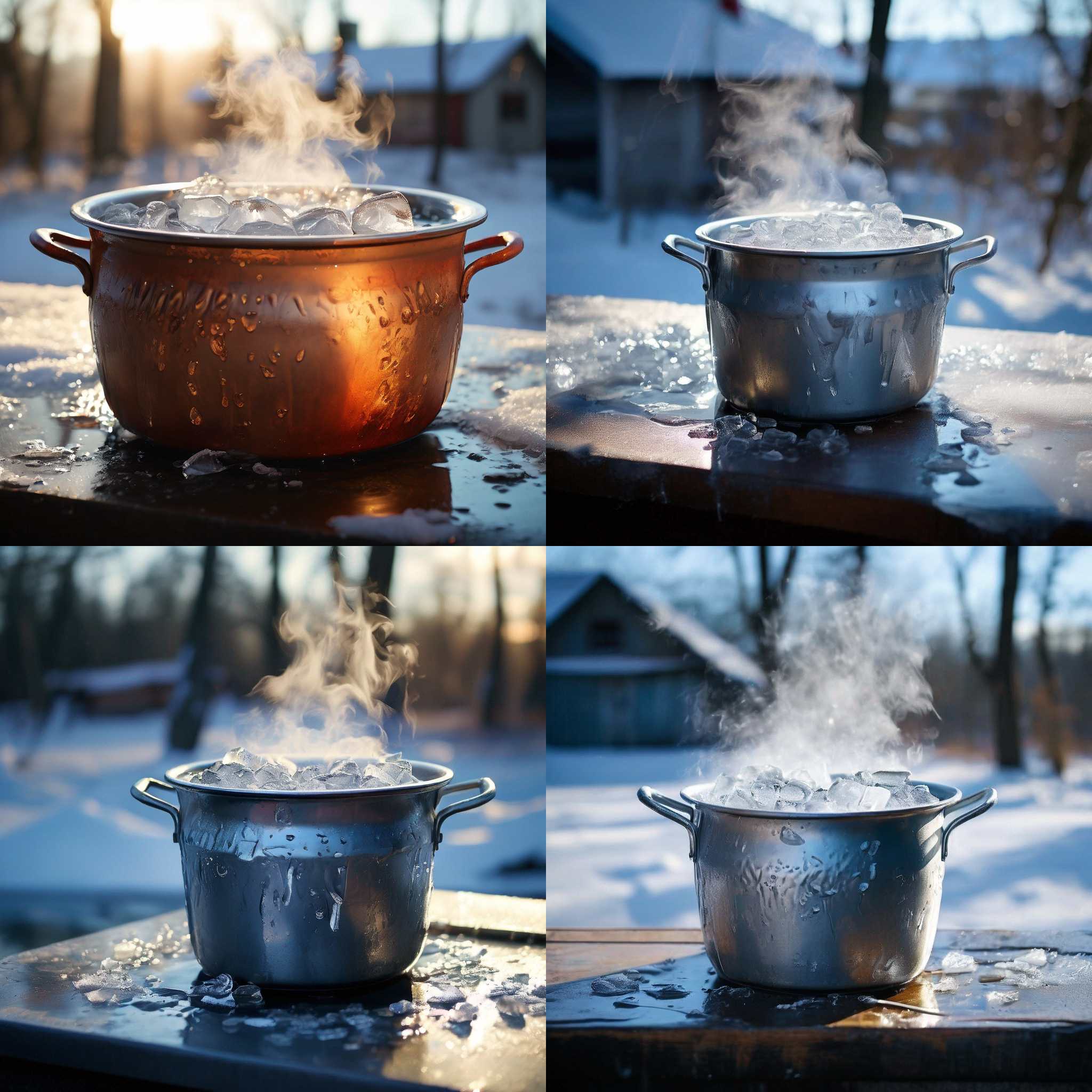 A pot of ice water on a cold day