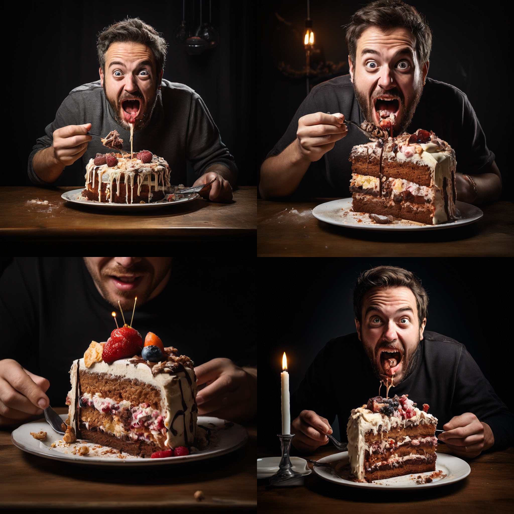 A person eating a cake for a regular dinner