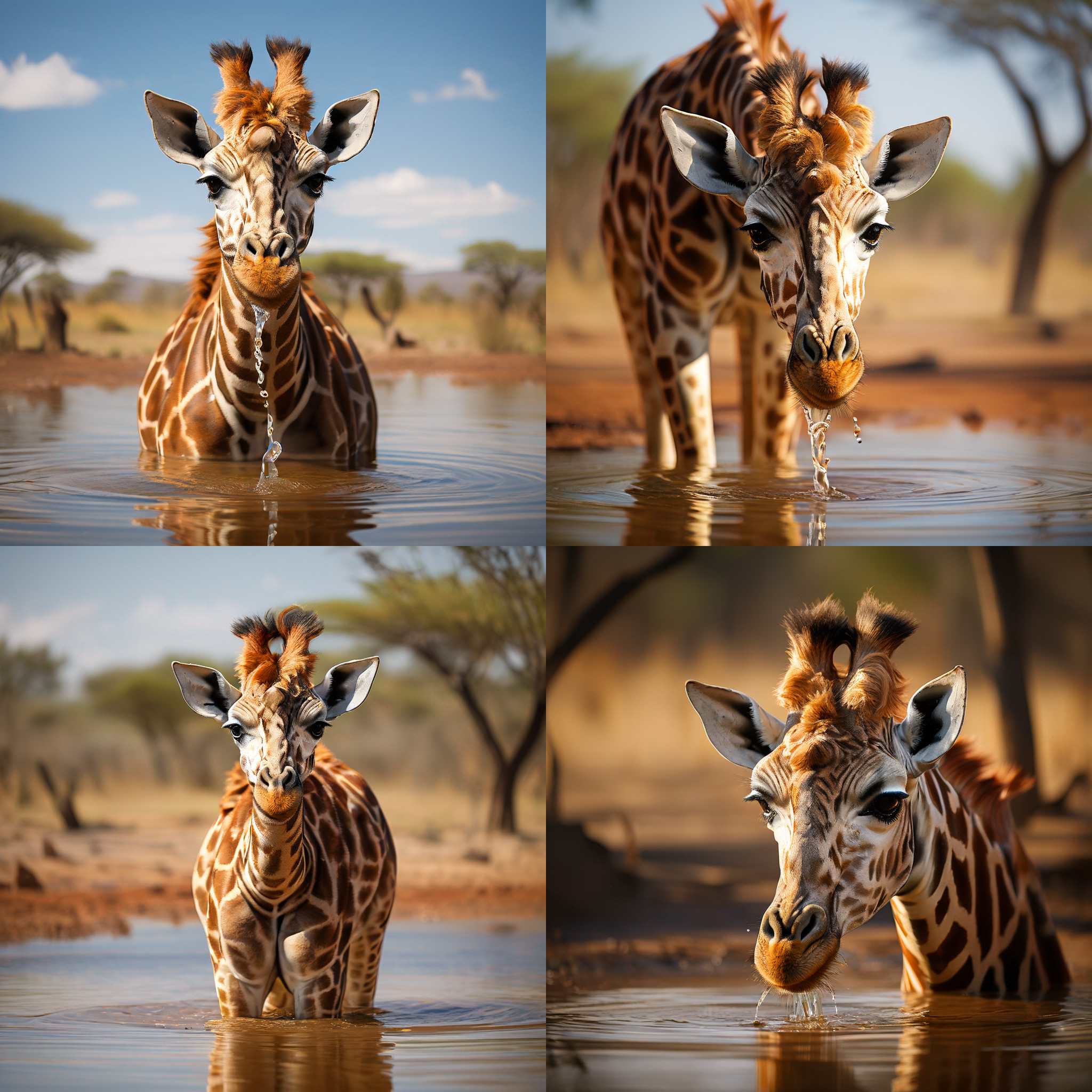 A giraffe drinking water