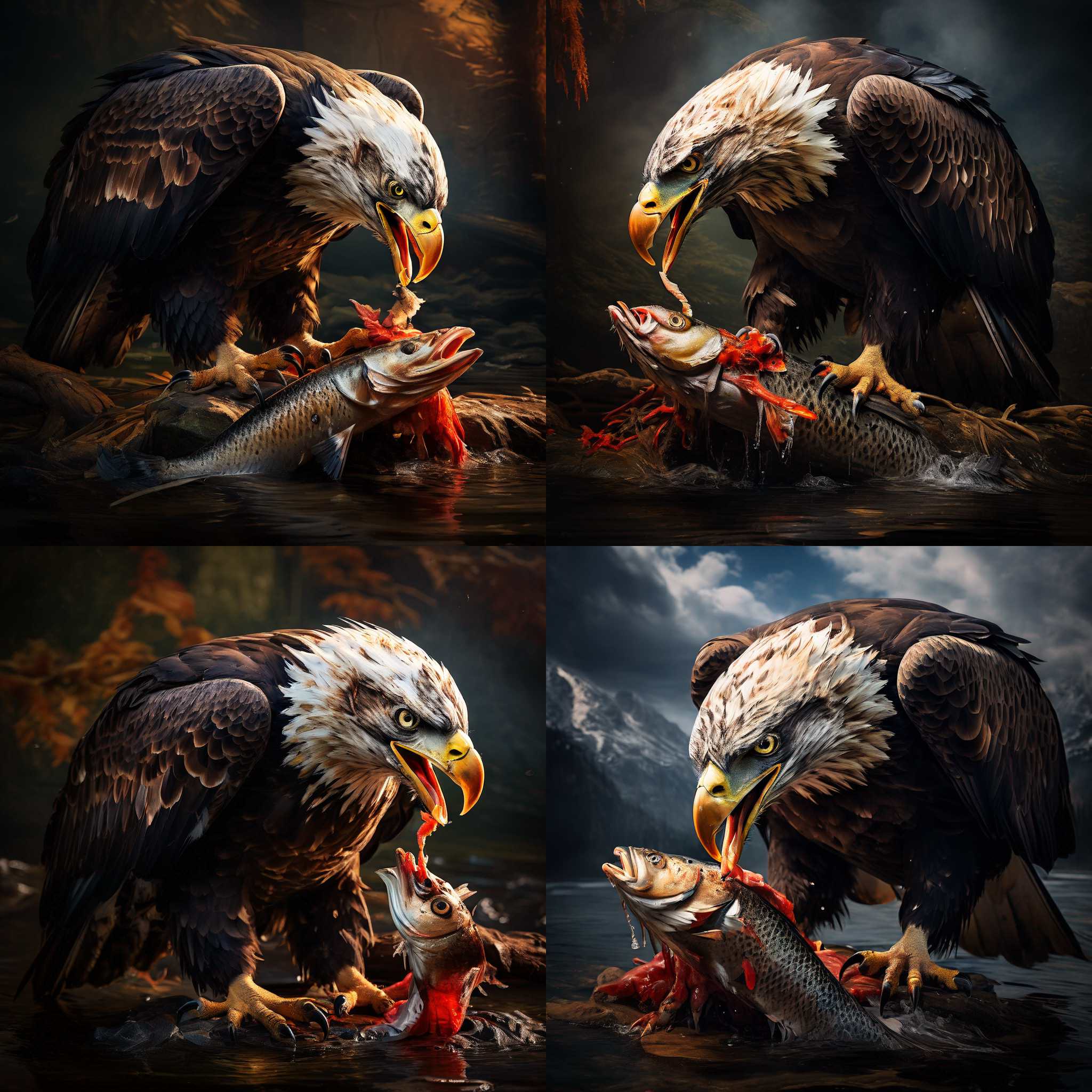 An eagle eating a fish