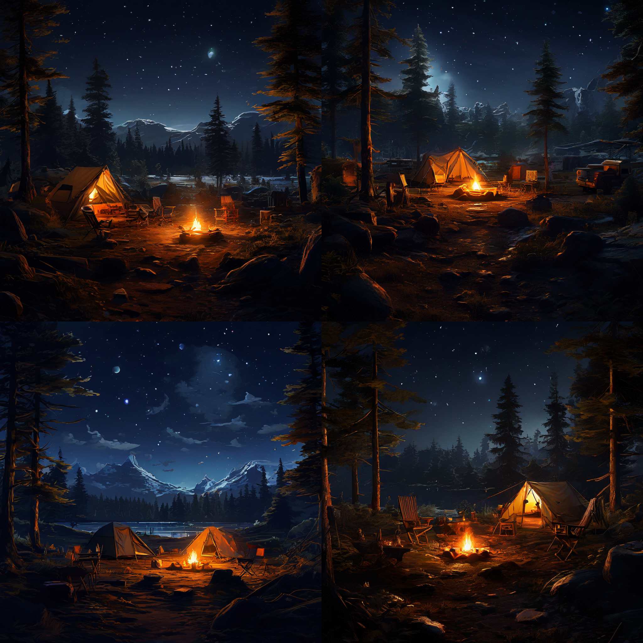 A campsite at night