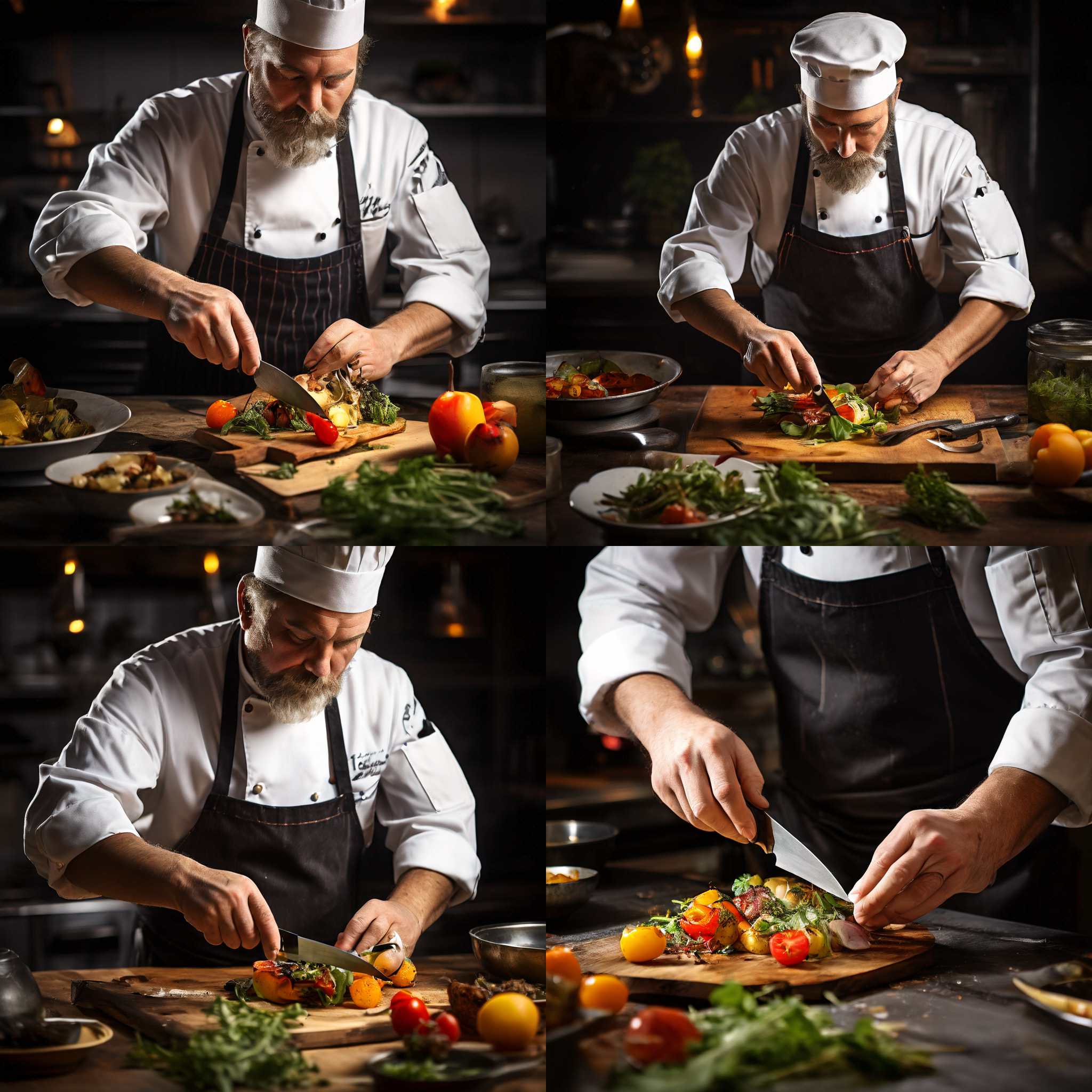 A chef preparing a meal with a knife