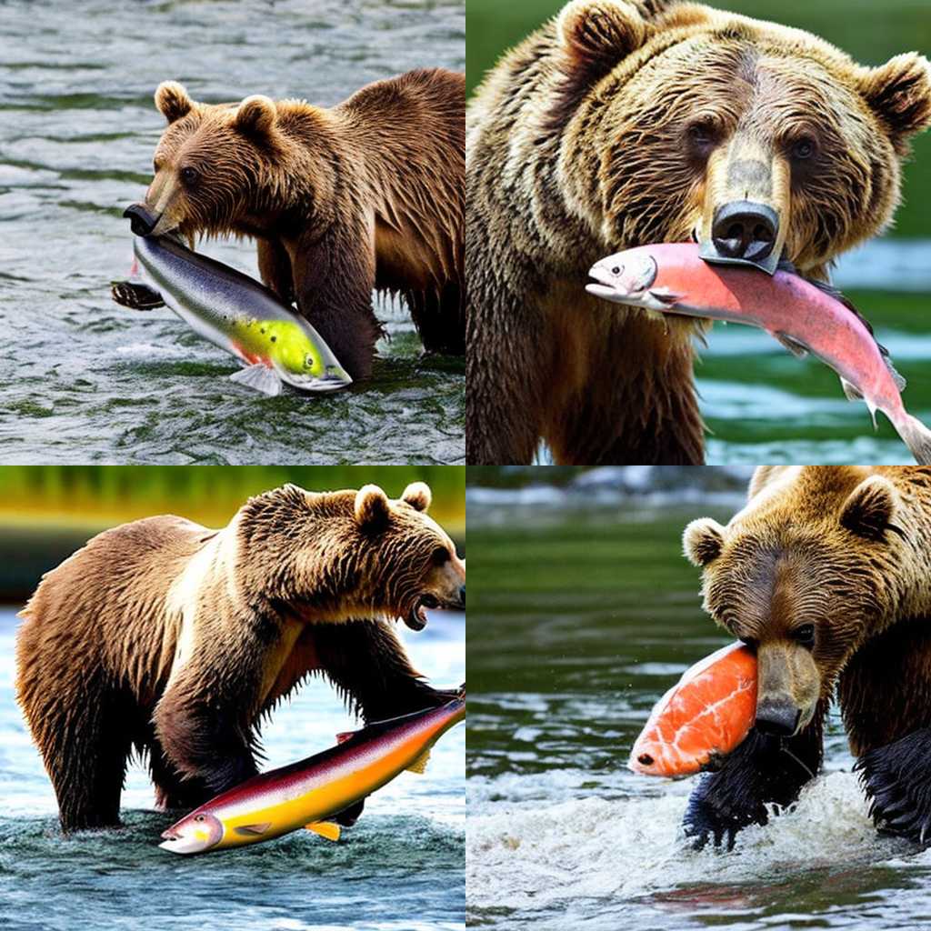 A bear eating salmon