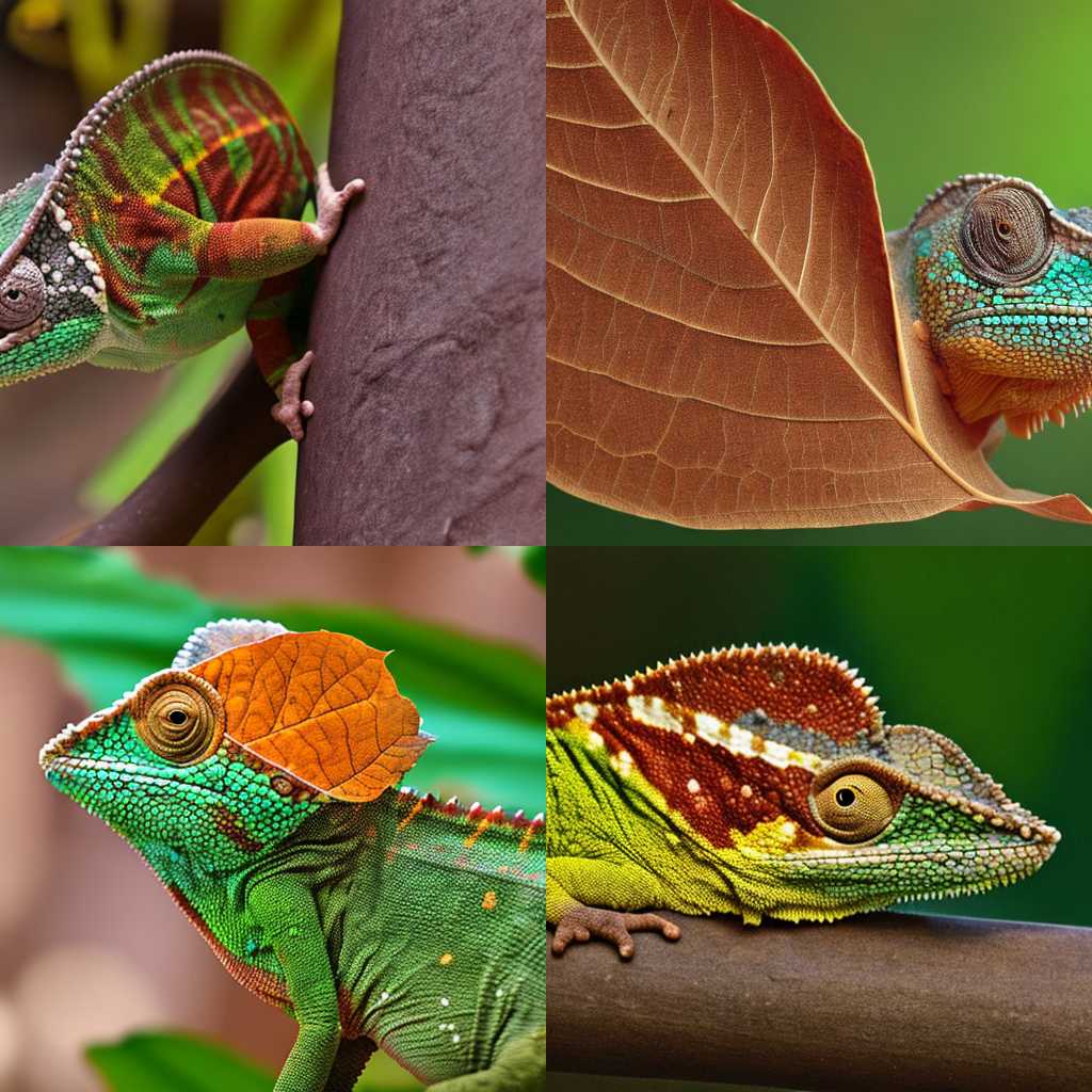 A chameleon blending in with a brown leaf